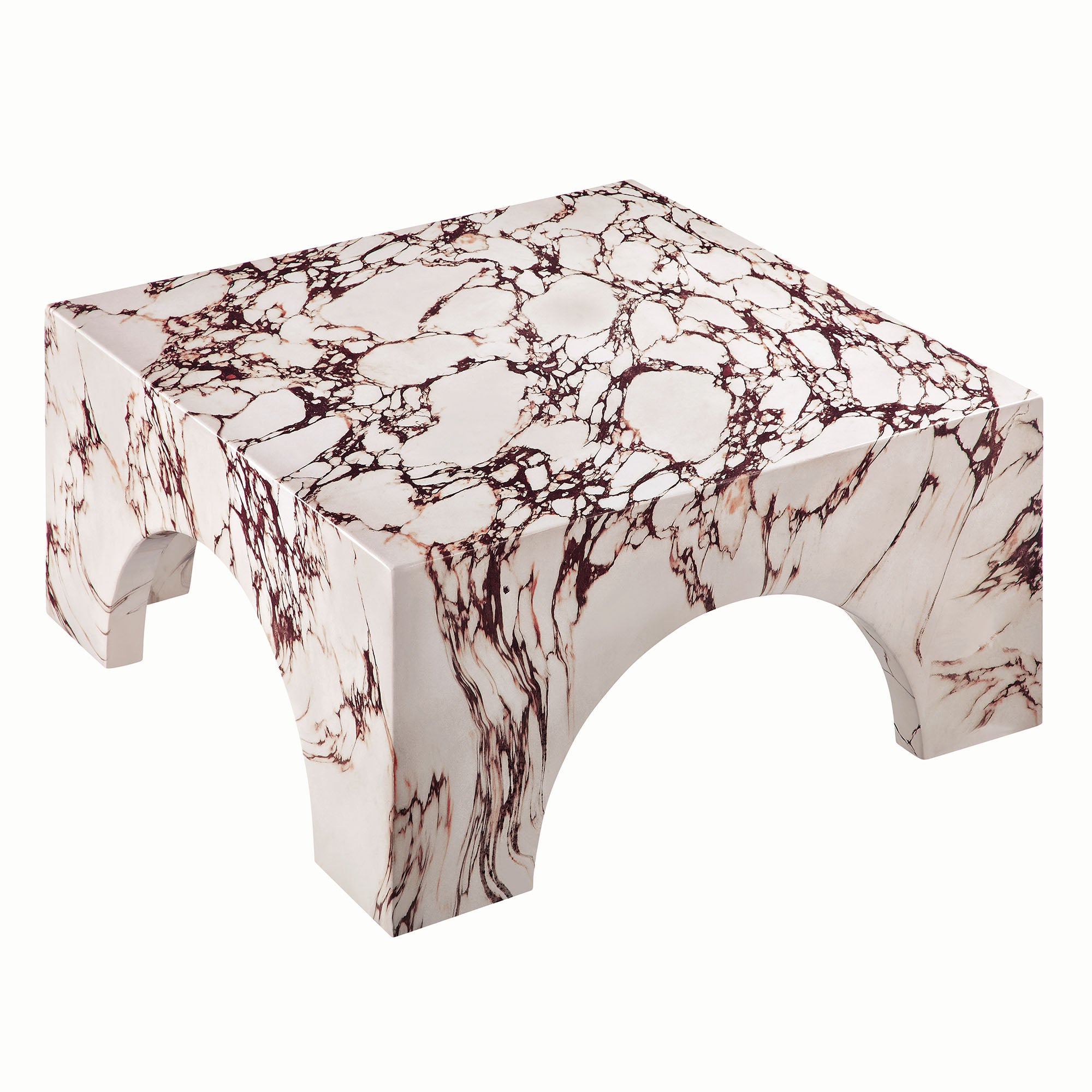 Valen Indoor - Outdoor Patio Arched Concrete Coffee Table, Red Marble