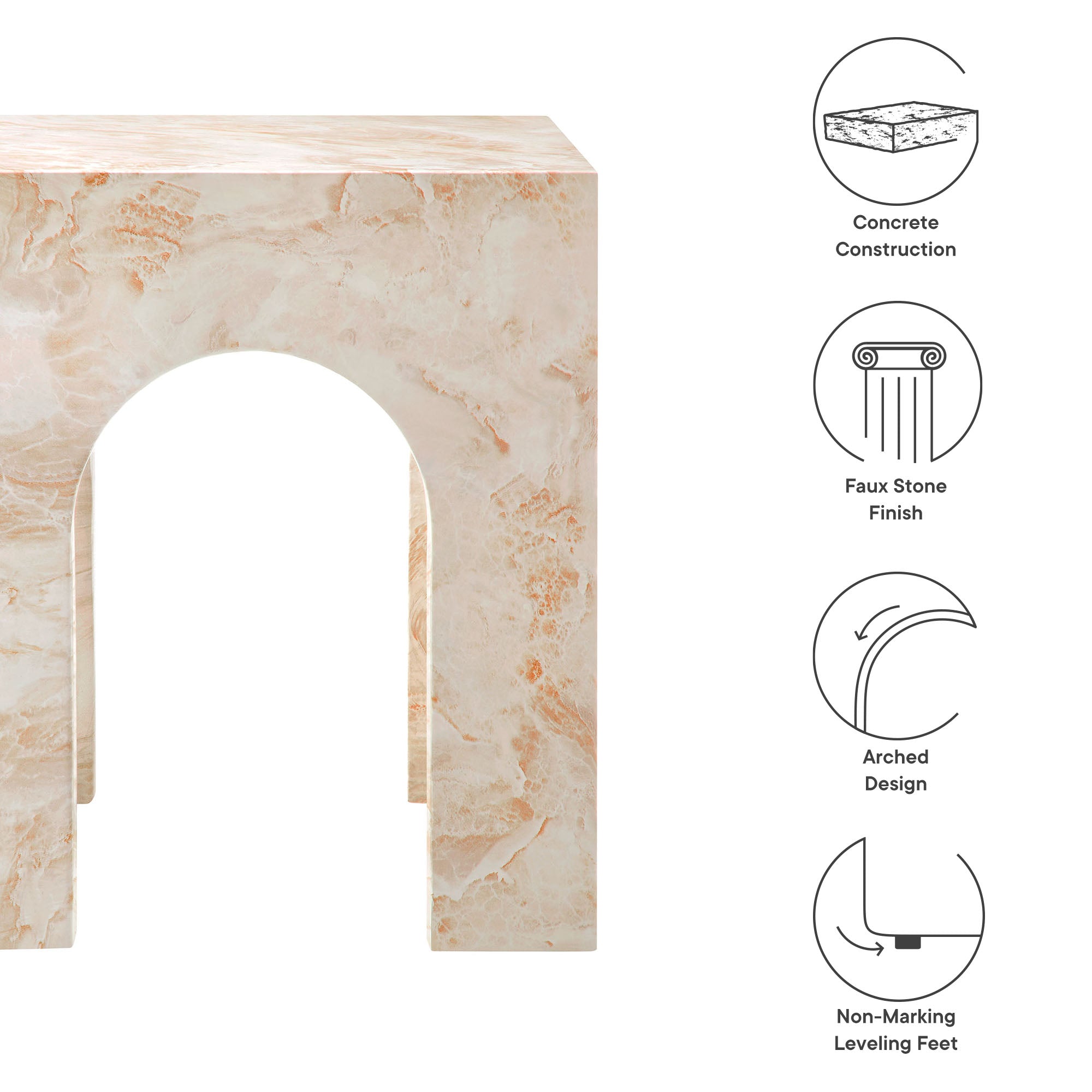 Valen Square Indoor - Outdoor Patio Arched Concrete Side Table, Honey Onyx