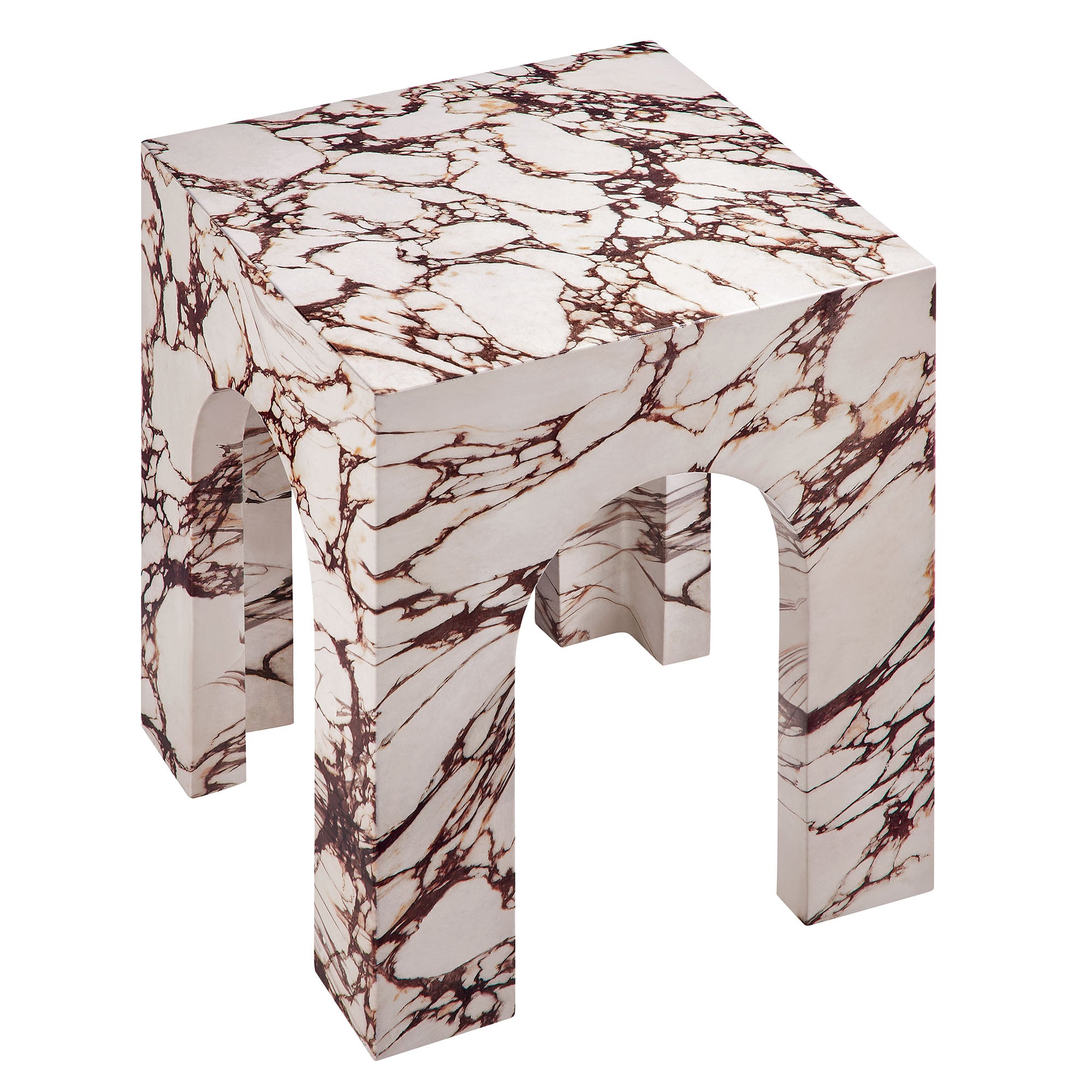 Valen Square Indoor - Outdoor Patio Arched Concrete Side Table, Red Marble