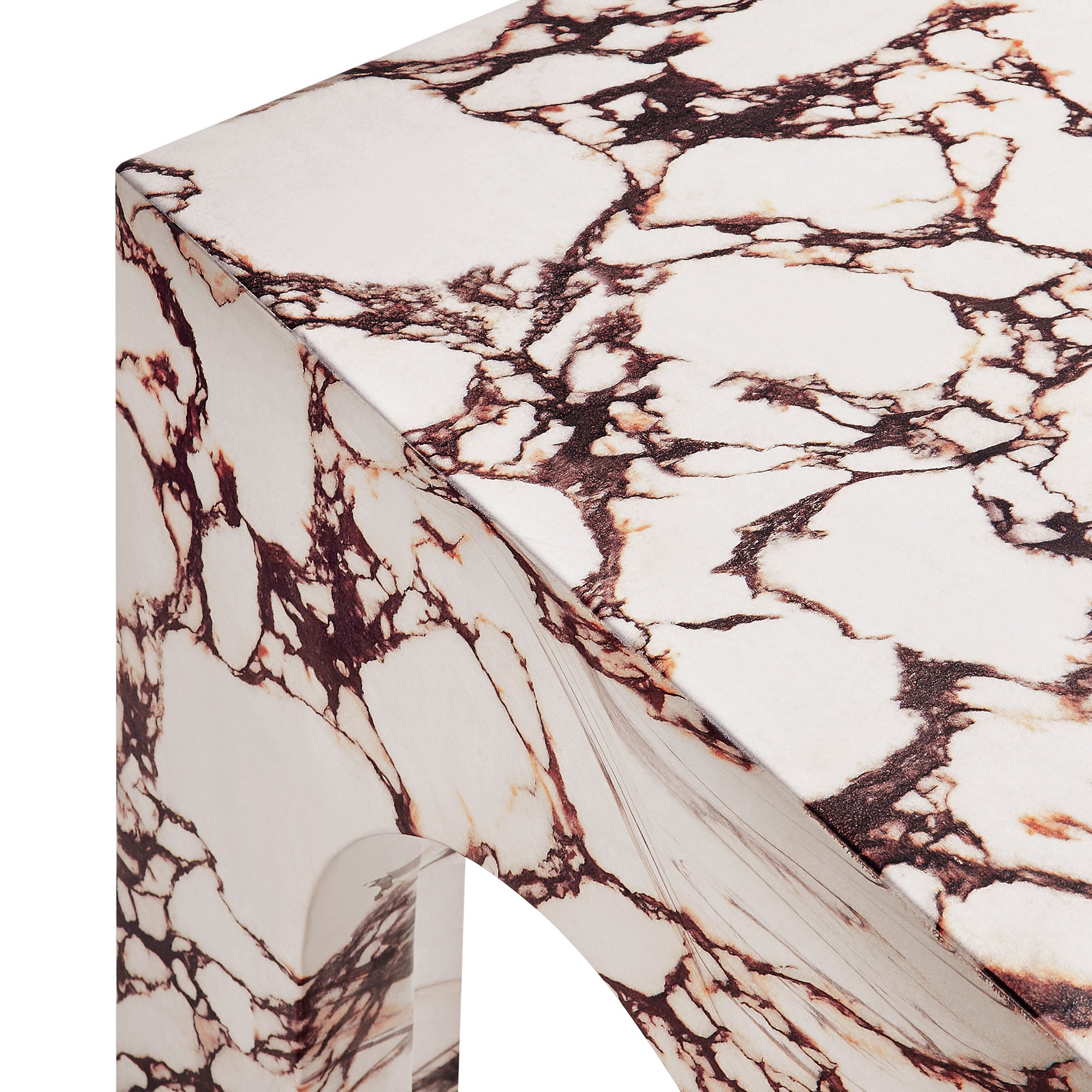 Valen Square Indoor - Outdoor Patio Arched Concrete Side Table, Red Marble