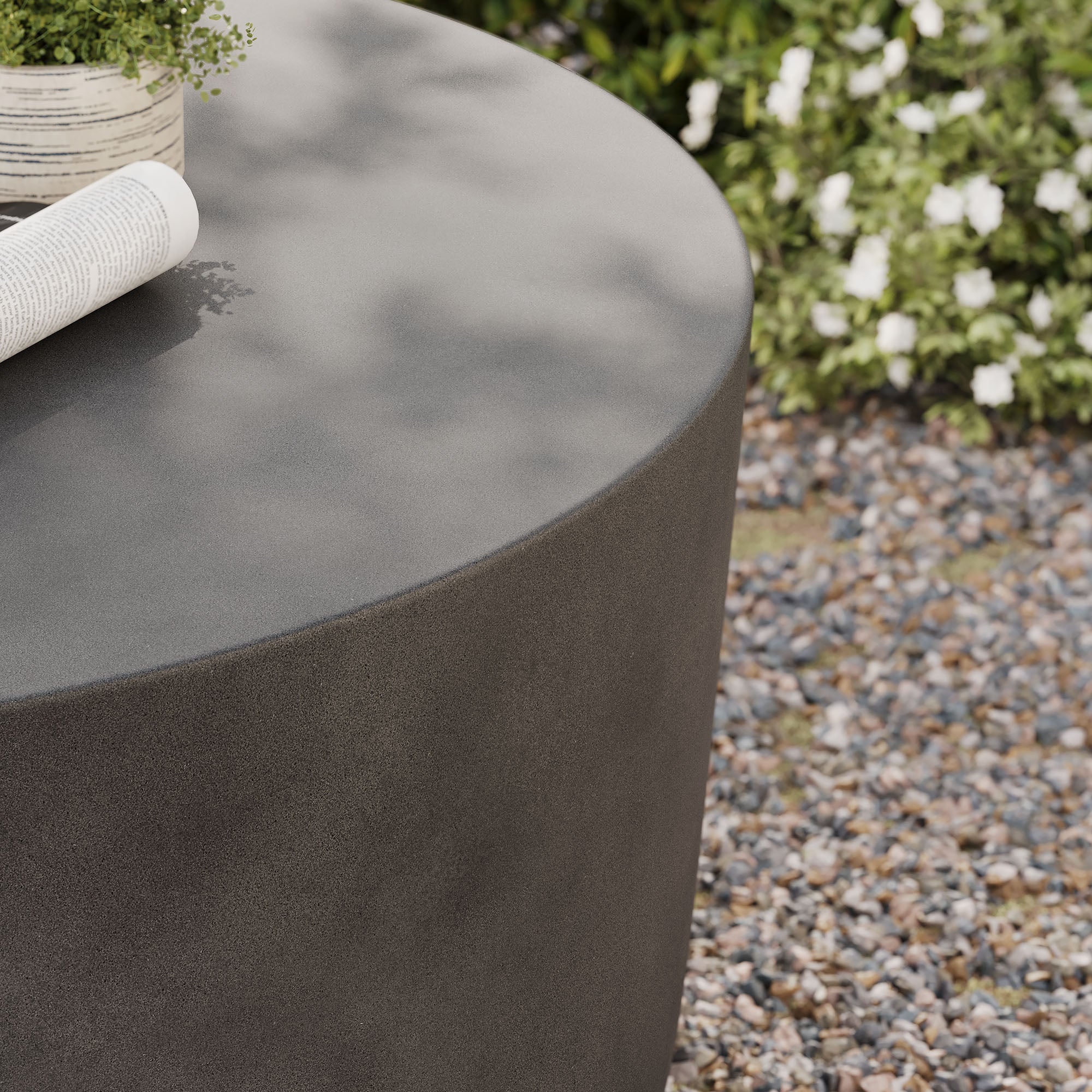 Brion Round Indoor - Outdoor Patio Concrete Coffee Table, Gray