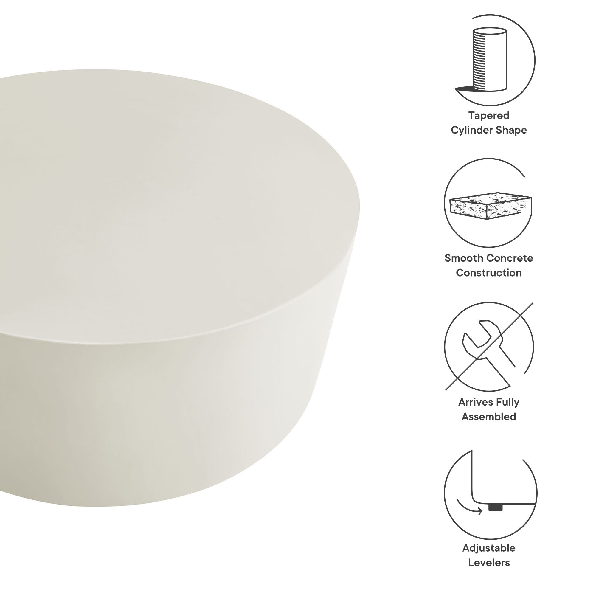 Brion Round Indoor - Outdoor Patio Concrete Coffee Table, White