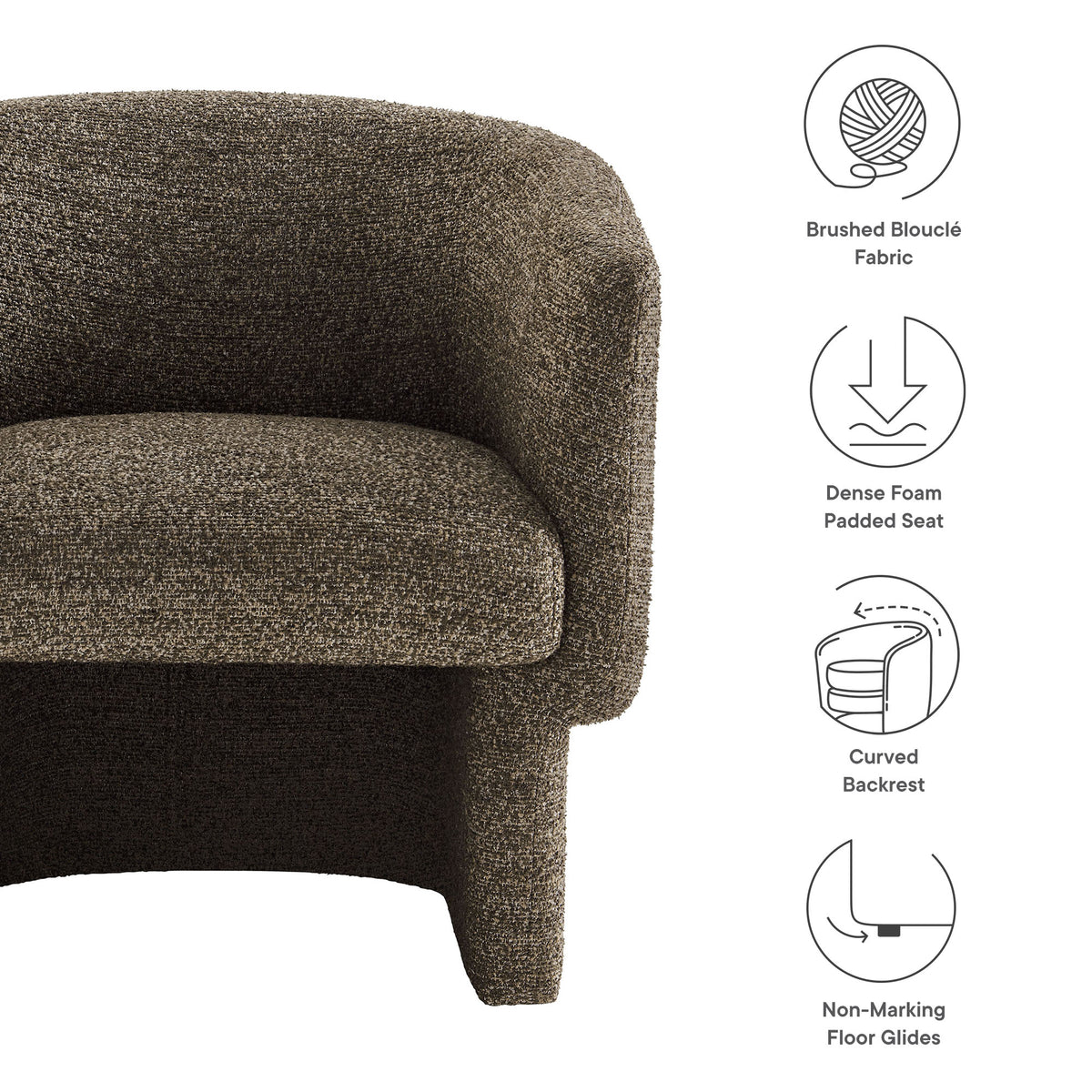 Muse Boucle Fabric Barrel Accent Chair, Antique