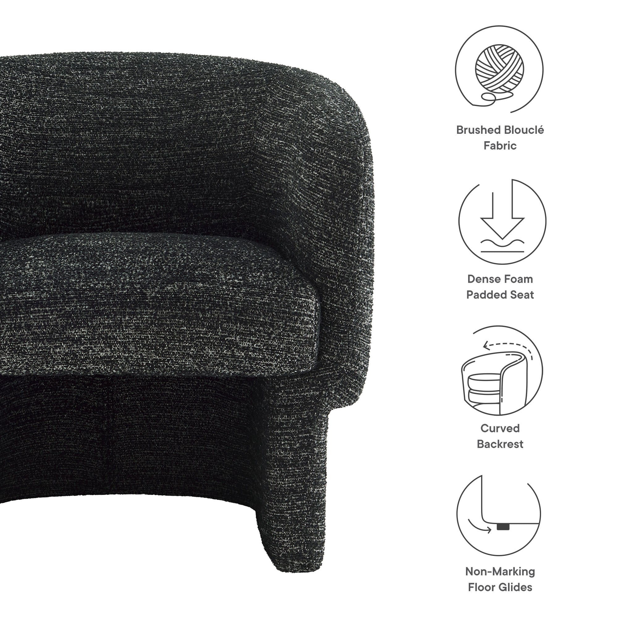 Muse Boucle Fabric Barrel Accent Chair, Charcoal