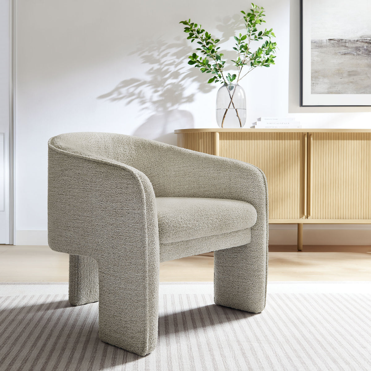Greer Boucle Fabric Upholstered Accent Armchair, Parchment