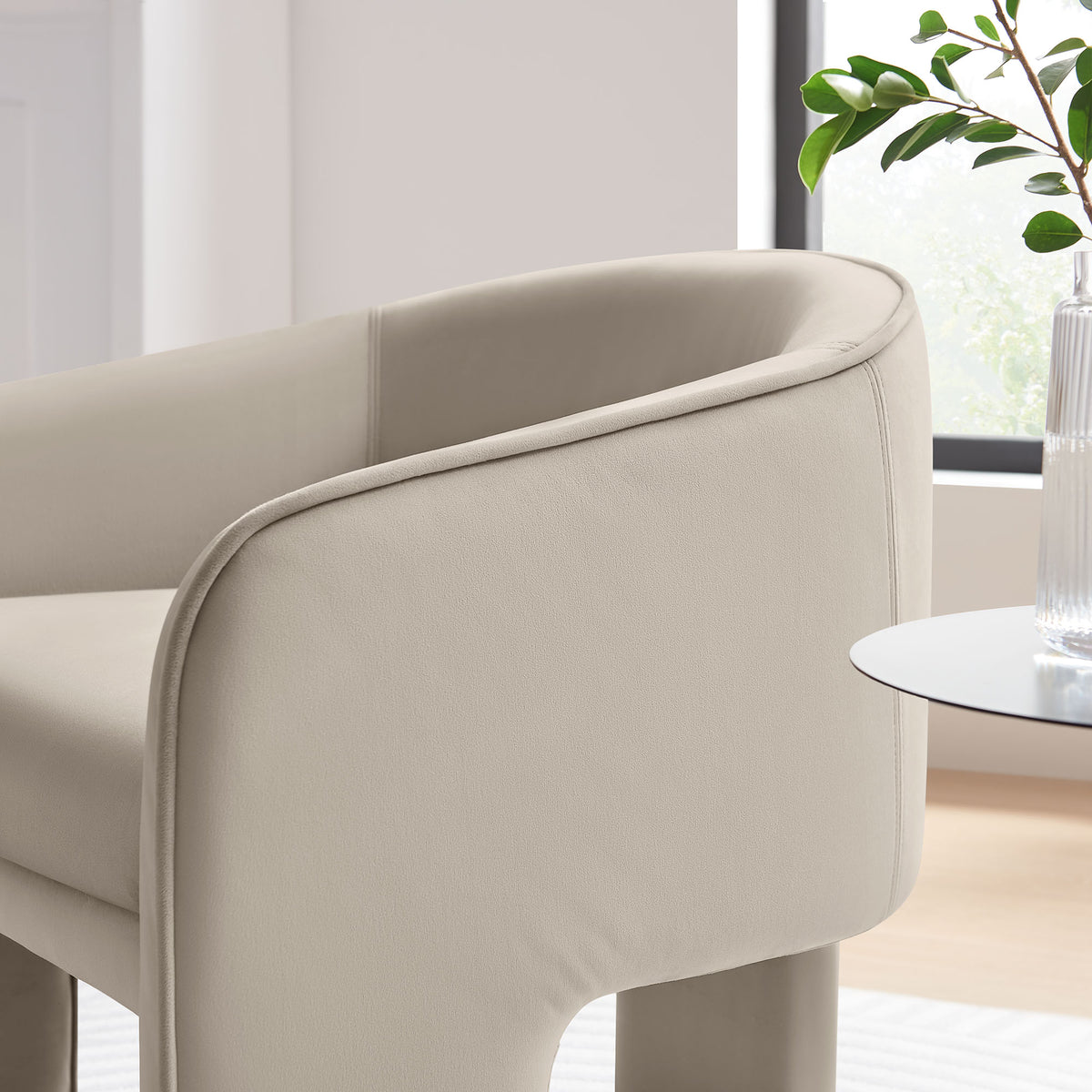 Greer Performance Velvet Upholstered Accent Armchair, Almond