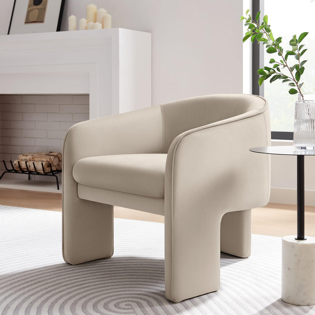 Greer Performance Velvet Upholstered Accent Armchair, Almond