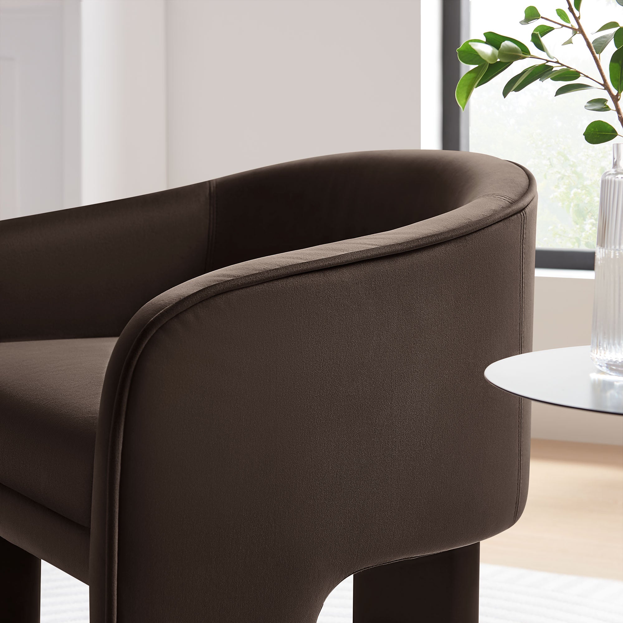 Greer Performance Velvet Upholstered Accent Armchair, Chocolate Brown