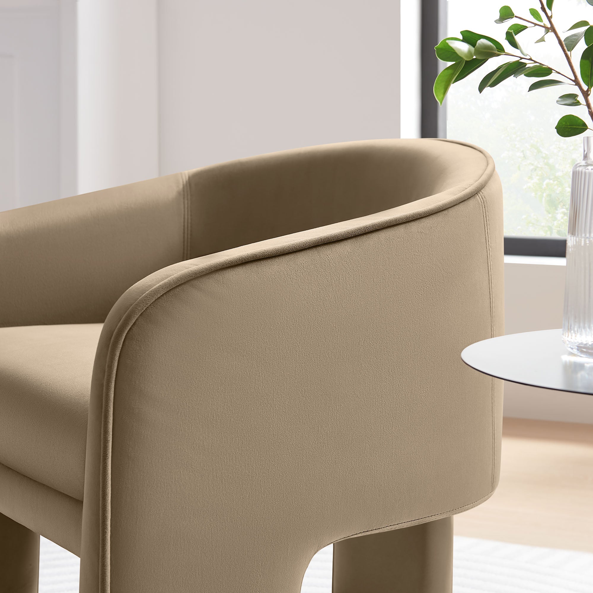 Greer Performance Velvet Upholstered Accent Armchair, Taupe