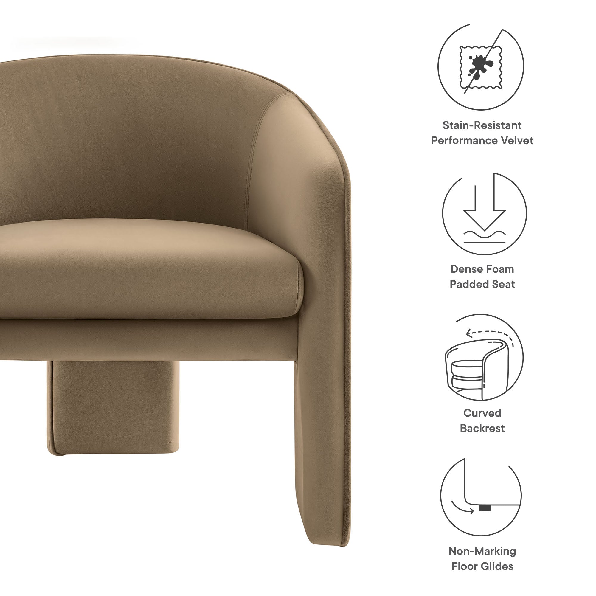 Greer Performance Velvet Upholstered Accent Armchair, Taupe