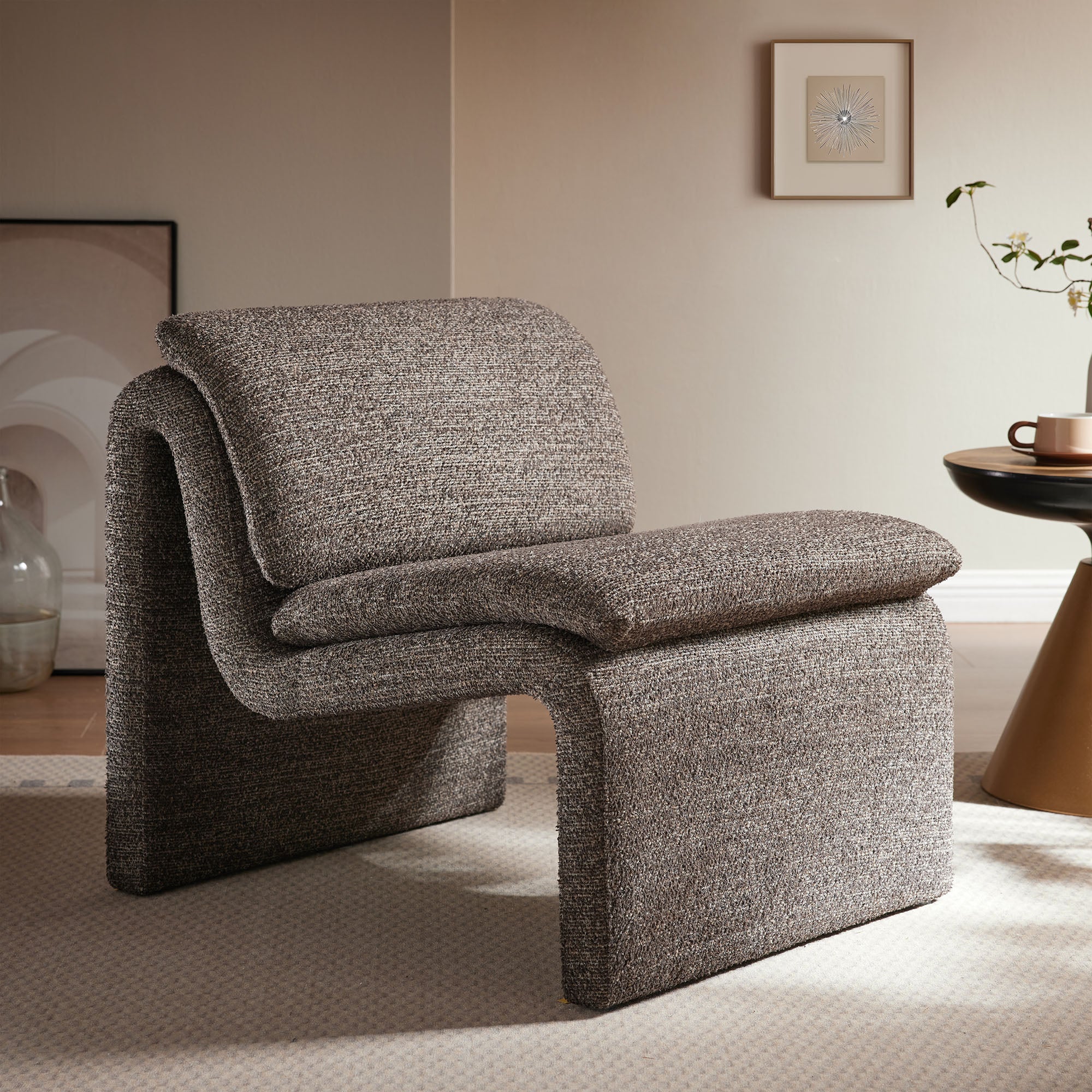 Lume Boucle Upholstered Armless Accent Chair, Antique