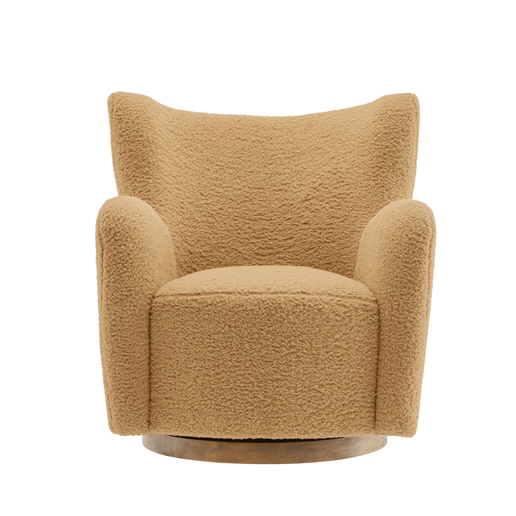 Montrose Wingback Sherpa Swivel Accent Chair, Camel Walnut