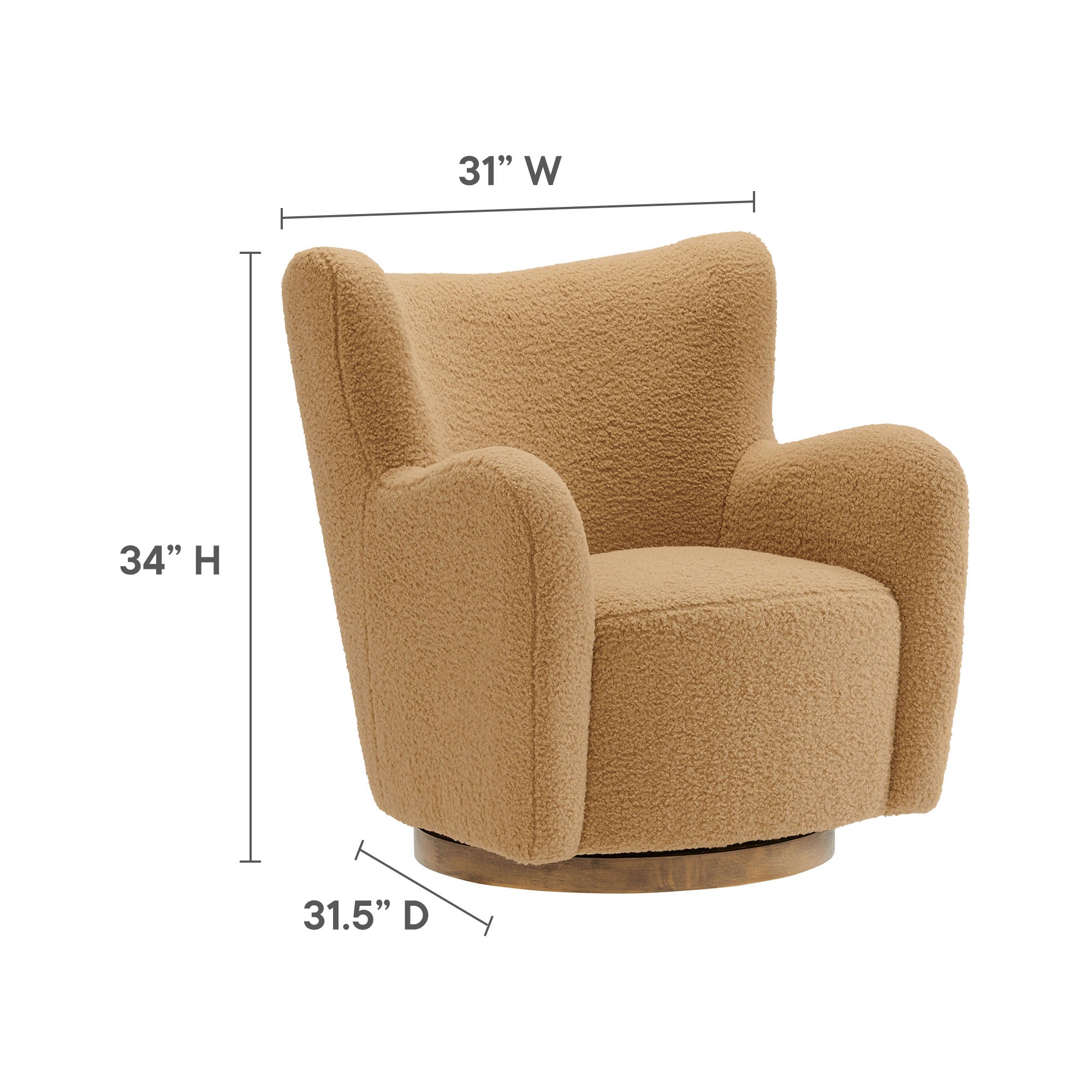 Montrose Wingback Sherpa Swivel Accent Chair, Camel Walnut