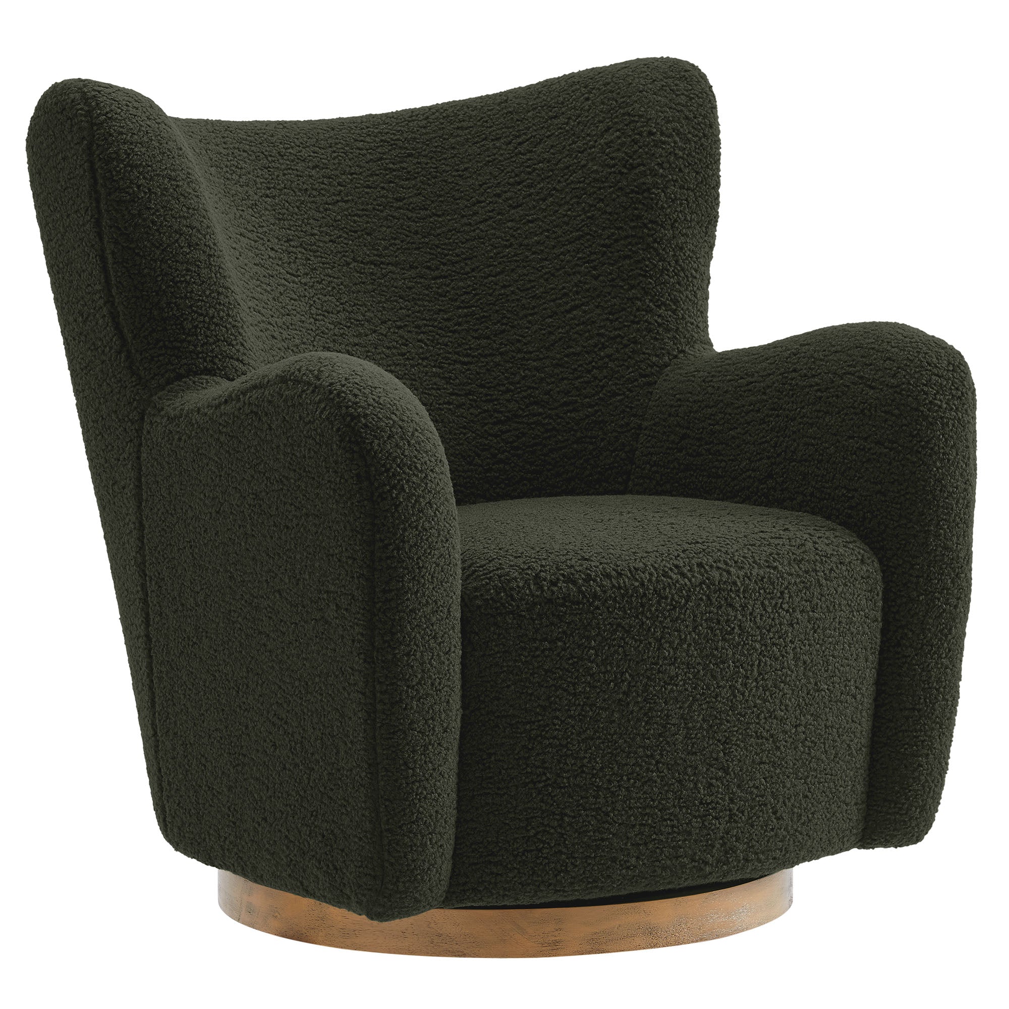 Montrose Wingback Sherpa Swivel Accent Chair, Fern Walnut
