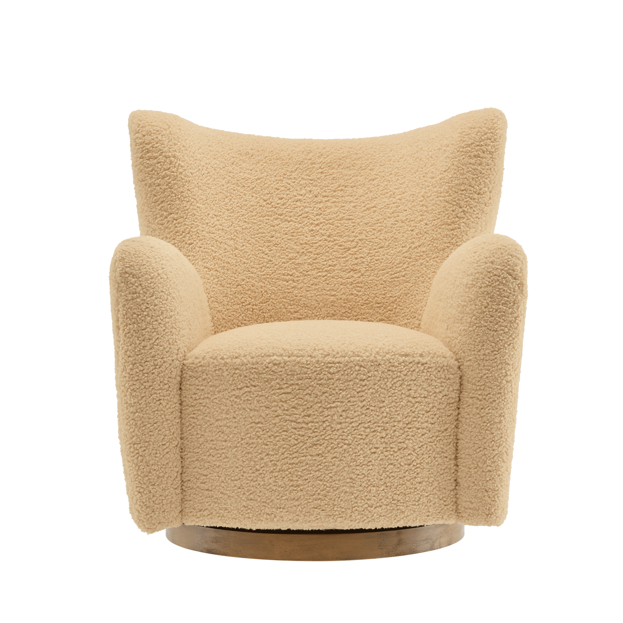 Montrose Wingback Sherpa Swivel Accent Chair, Ivory Walnut