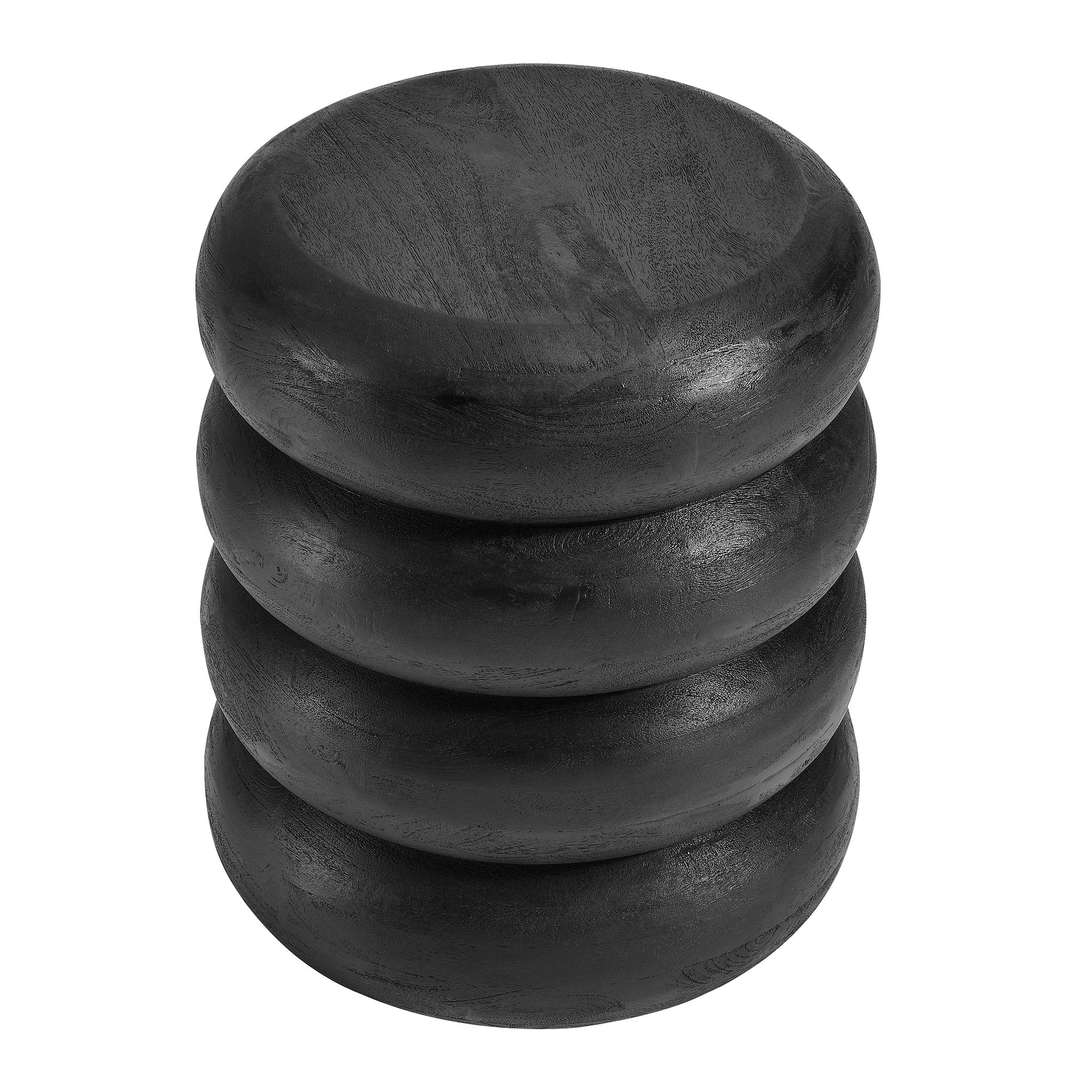 Ellery Round Stacked Wood Side Table, Wirebrush Black