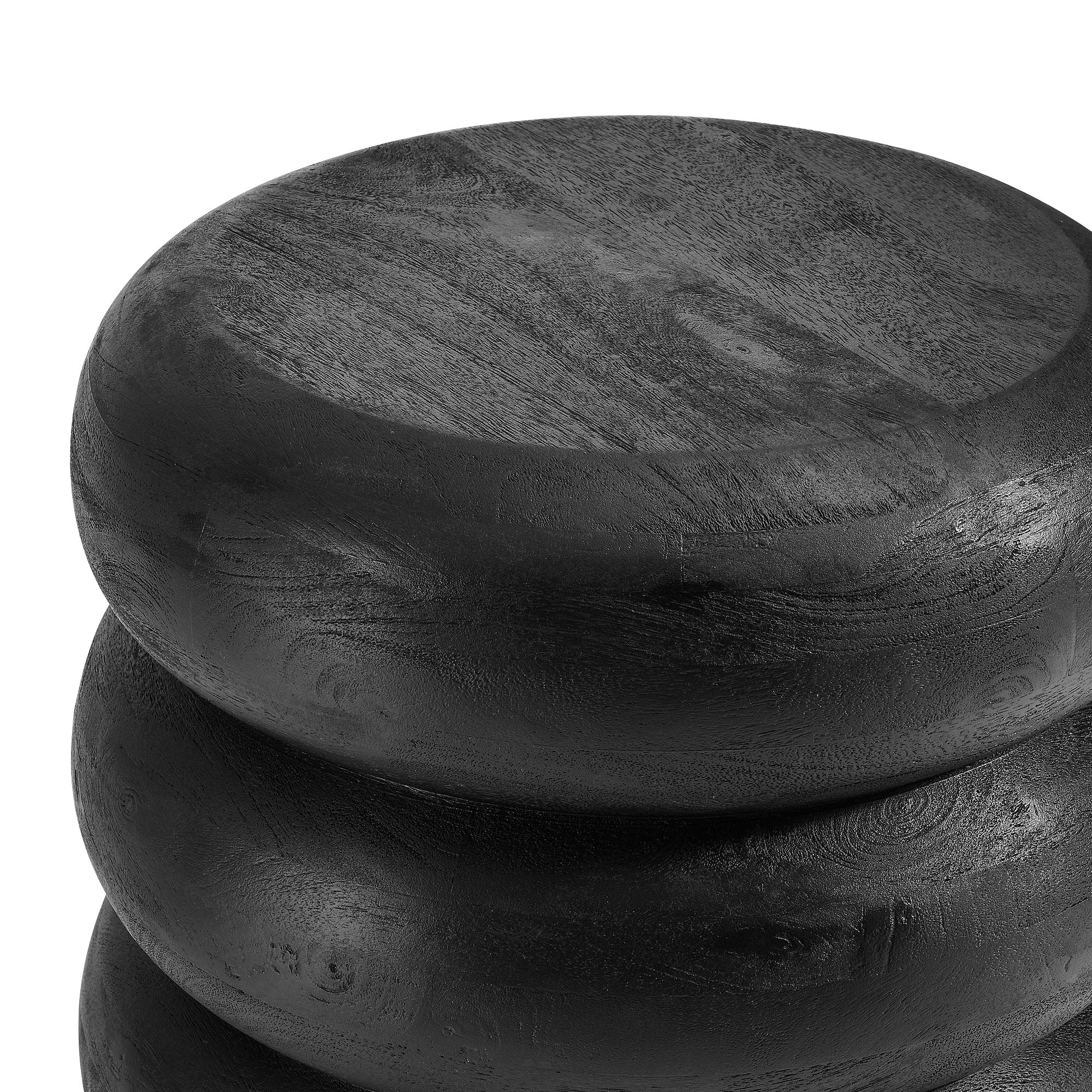 Ellery Round Stacked Wood Side Table, Wirebrush Black