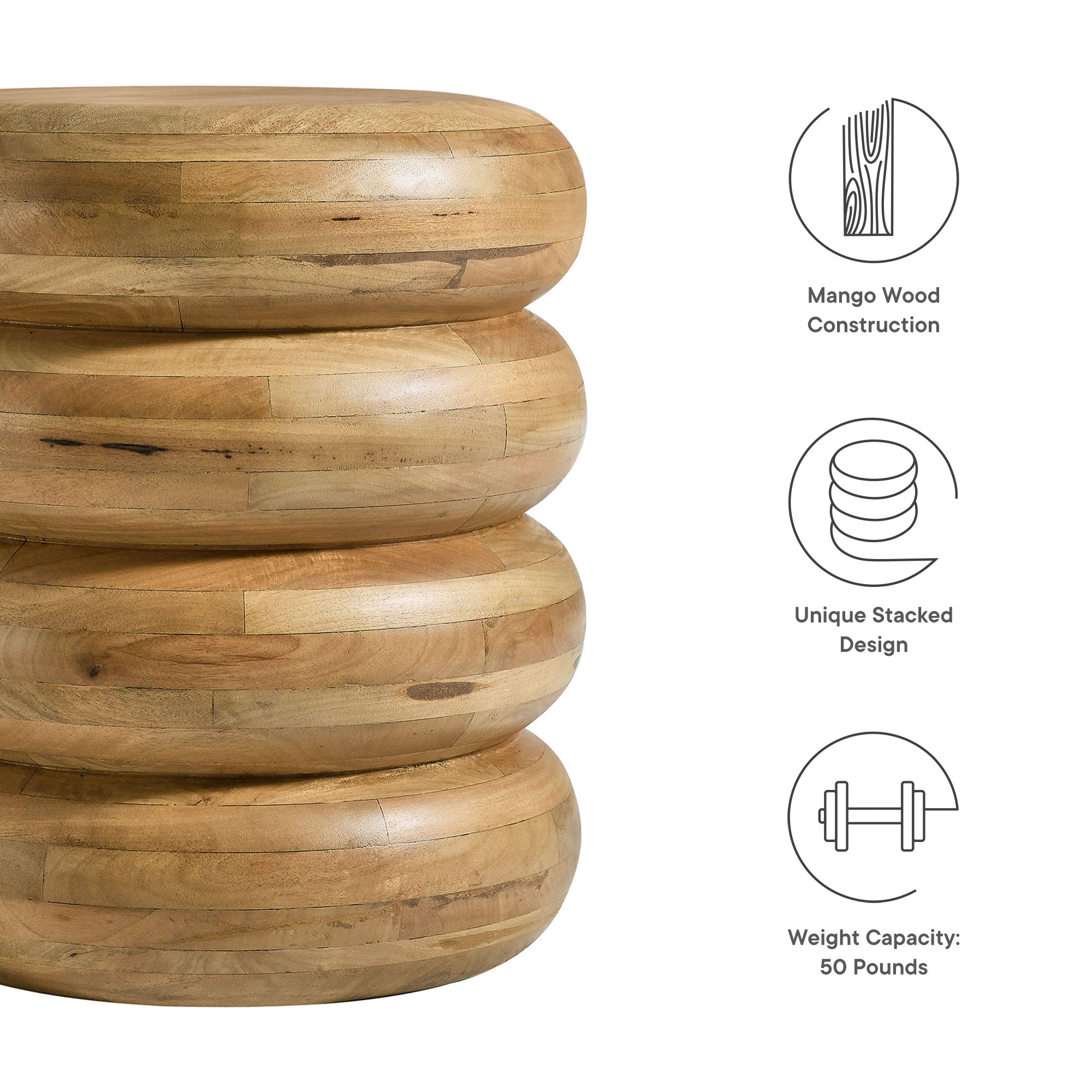 Ellery Round Stacked Wood Side Table, Natural