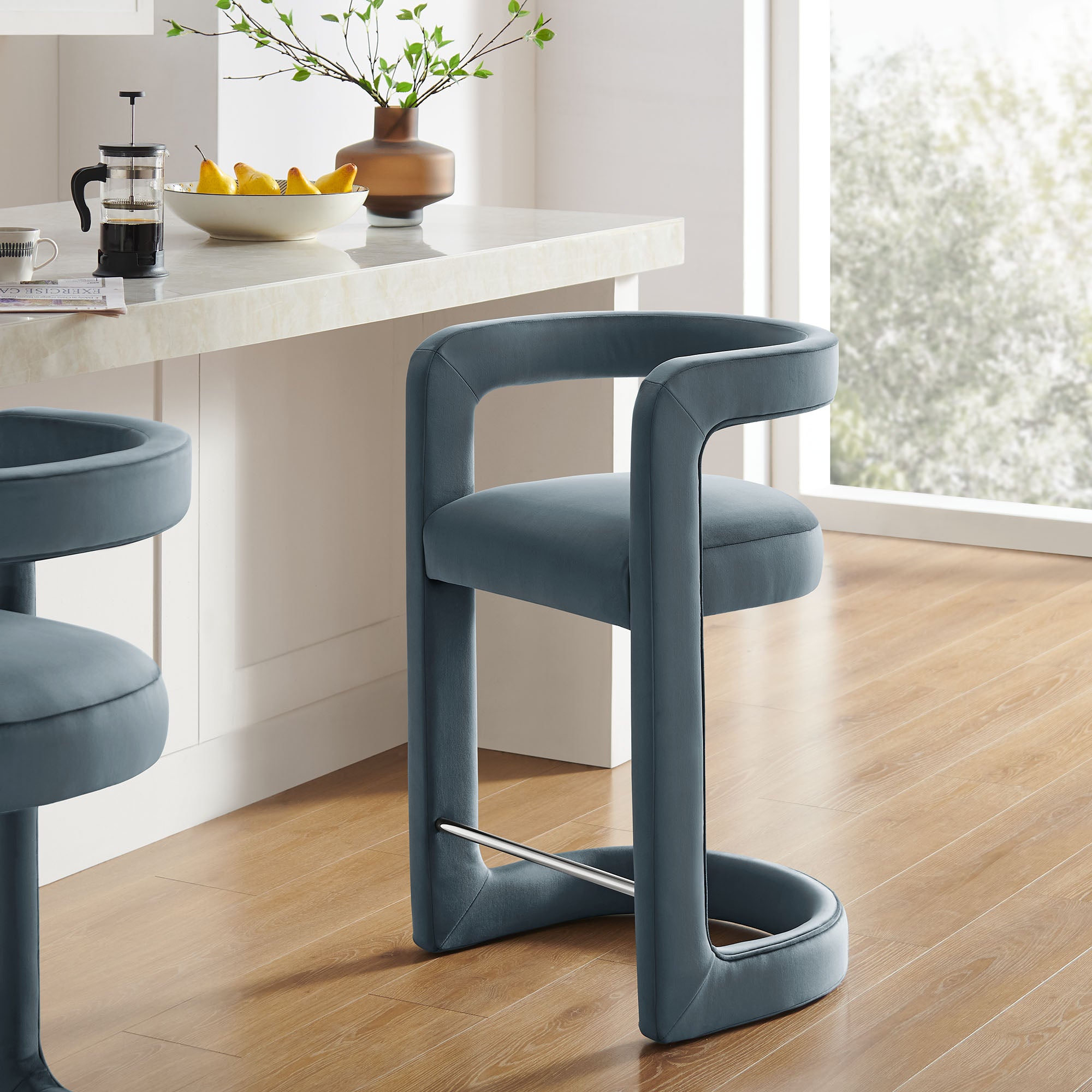 Winslow Performance Velvet Counter Stool, Cadet Blue