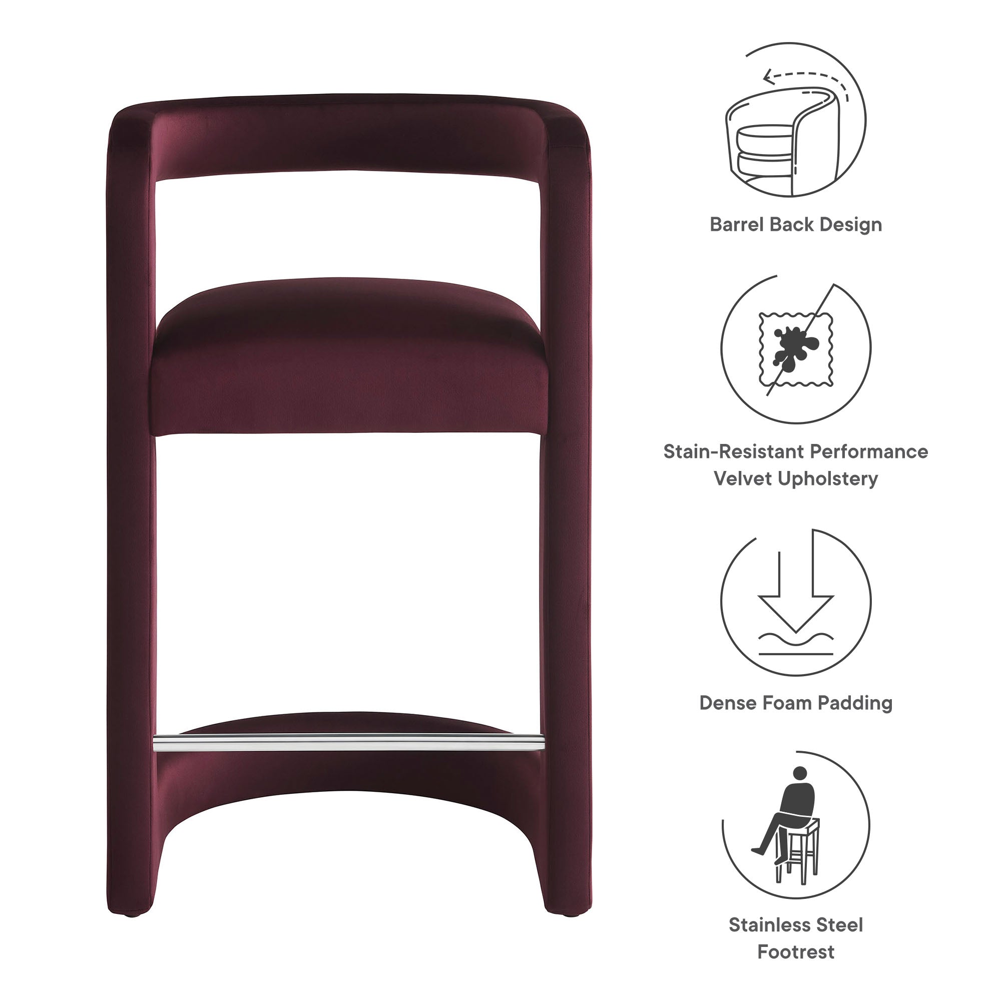 Winslow Performance Velvet Counter Stool, Mulberry