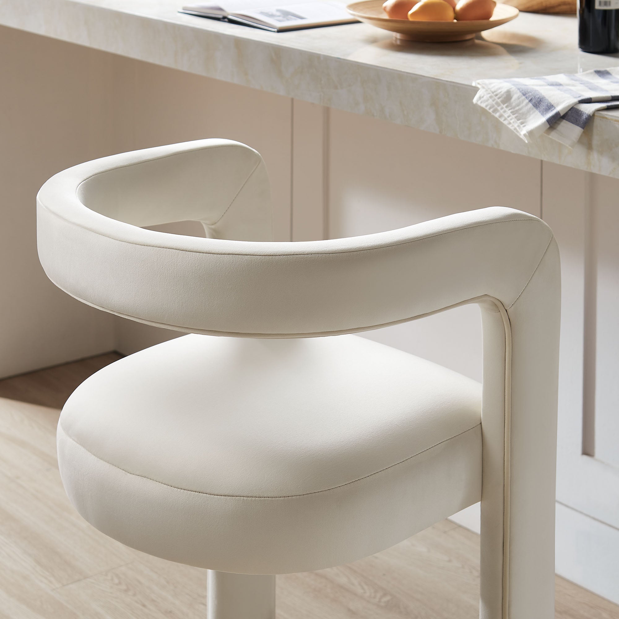 Winslow Performance Velvet Bar Stool, Alabaster