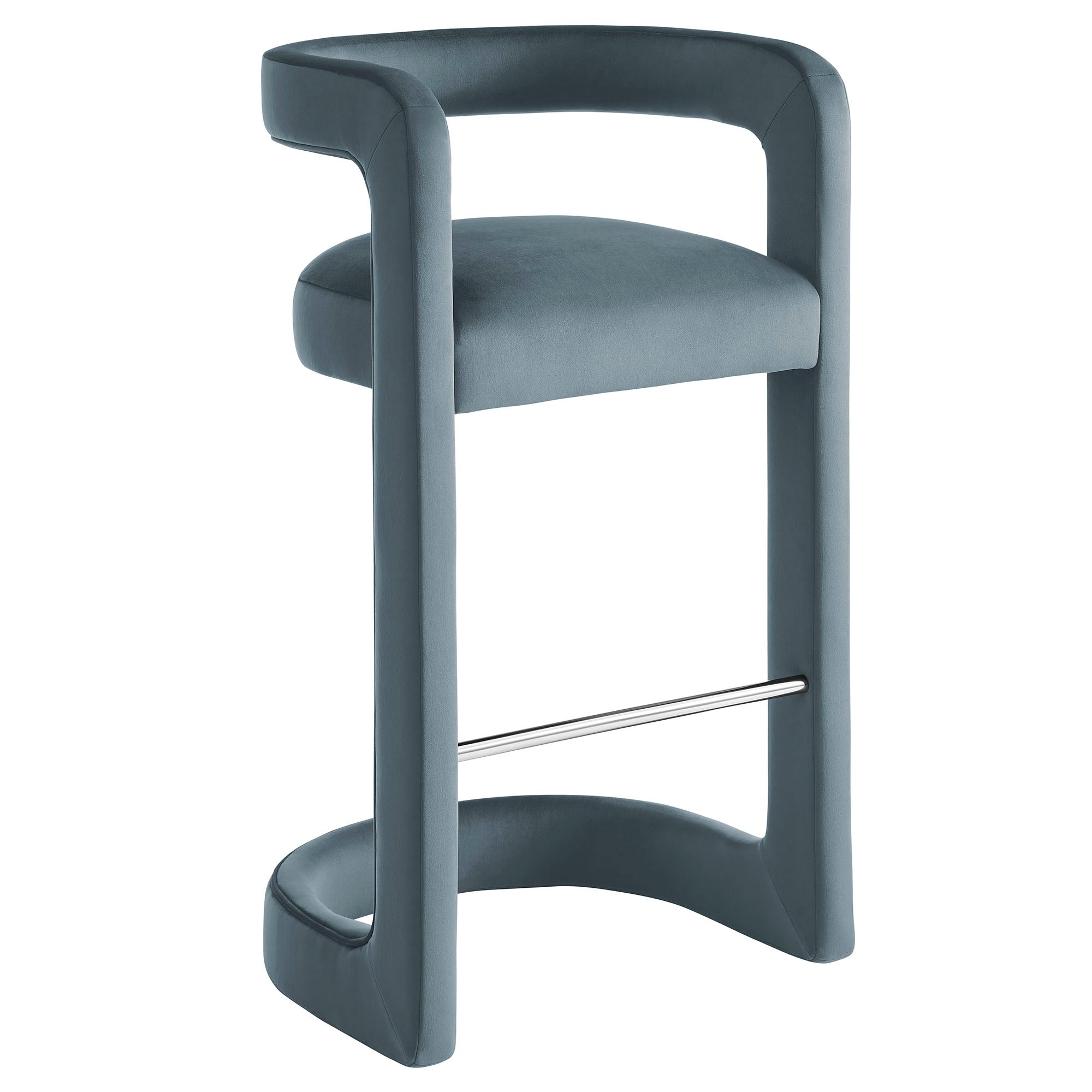 Winslow Performance Velvet Bar Stool, Cadet Blue