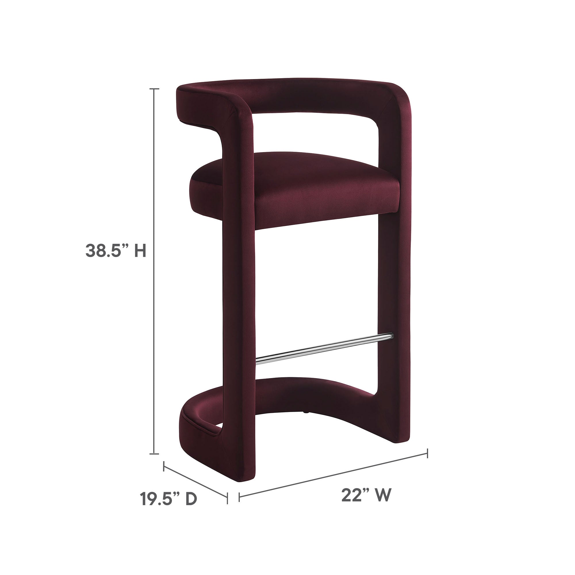Winslow Performance Velvet Bar Stool, Mulberry