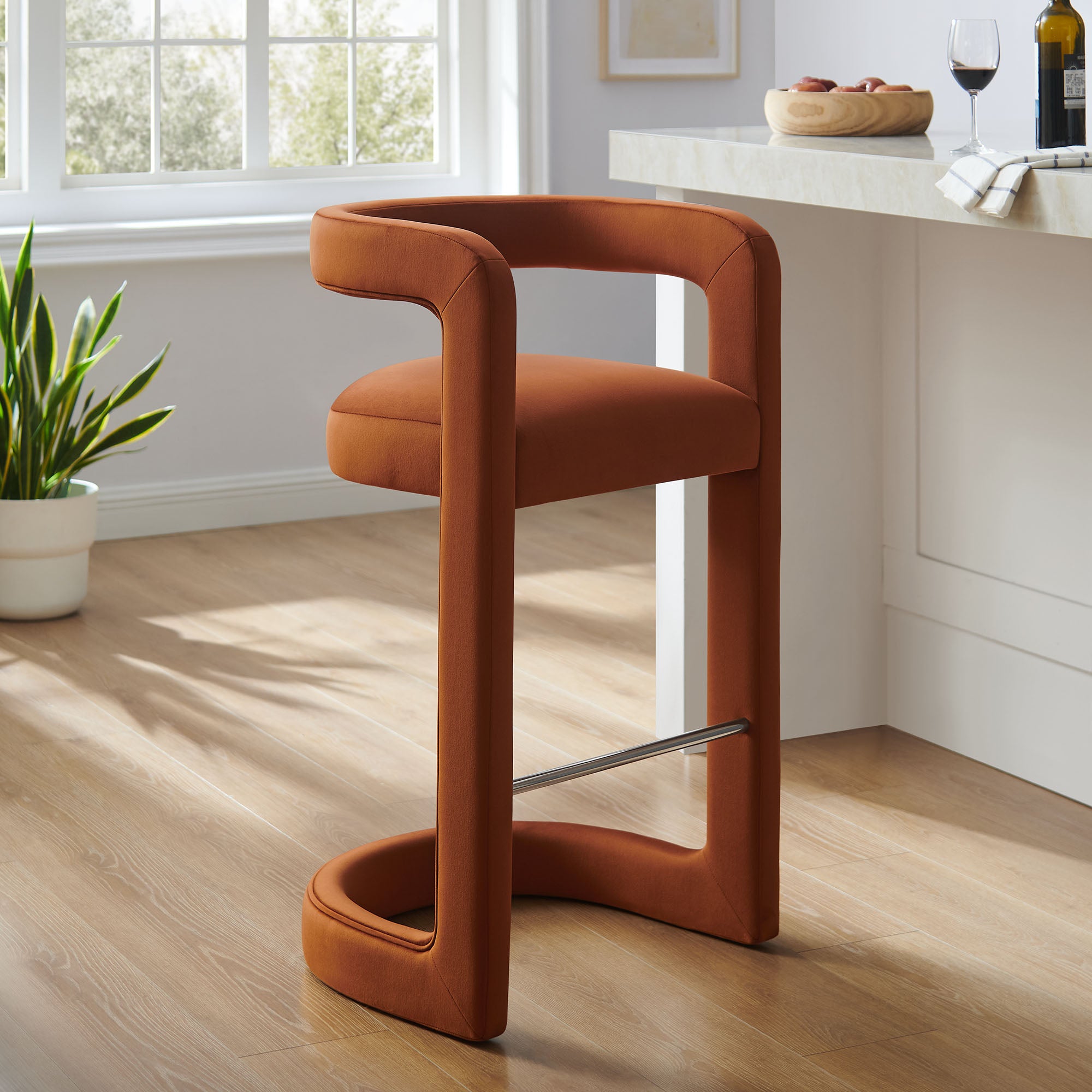 Winslow Performance Velvet Bar Stool, Rust
