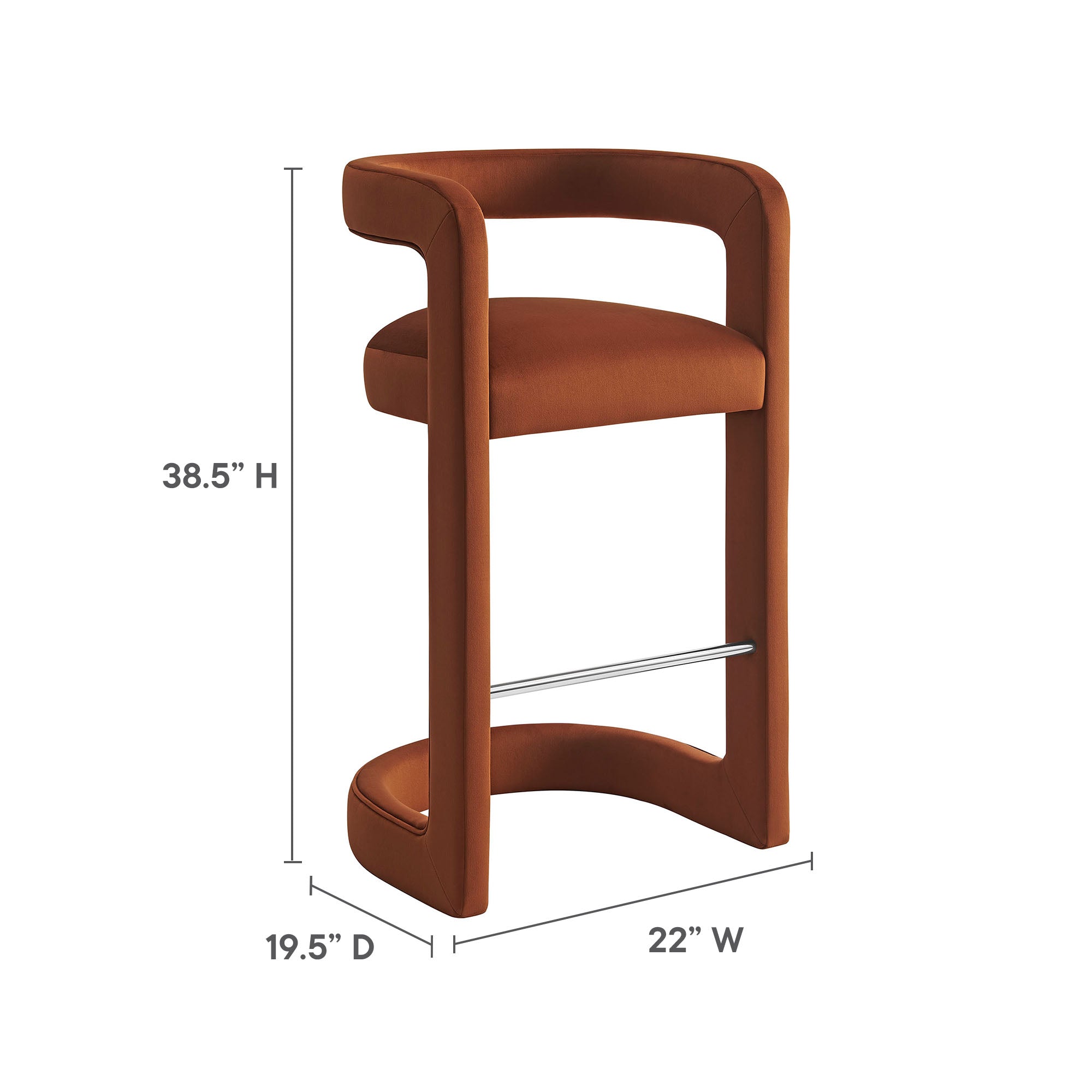 Winslow Performance Velvet Bar Stool, Rust