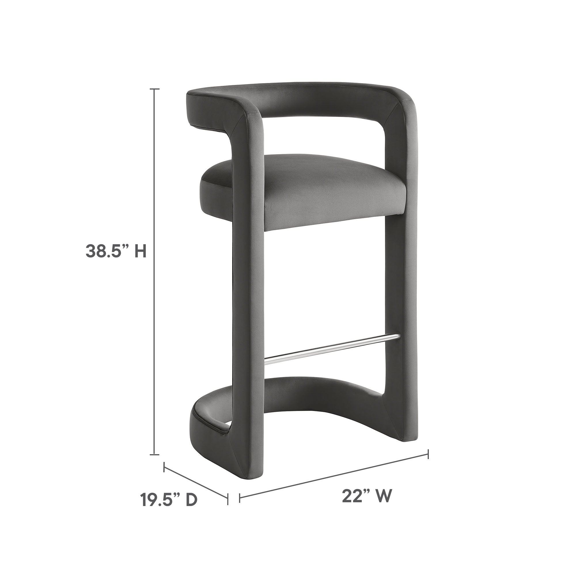 Winslow Performance Velvet Bar Stool, Storm Gray