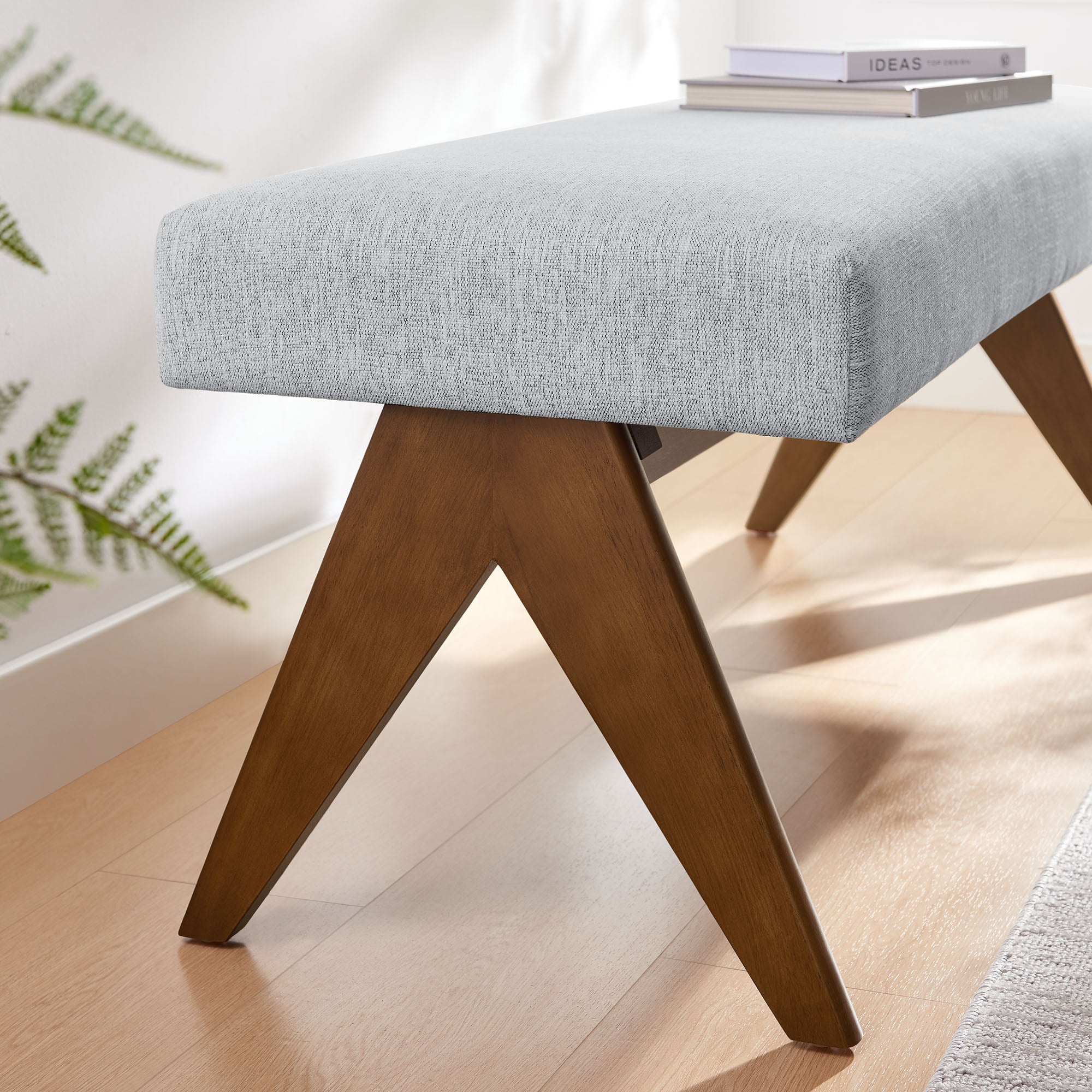 Lyra 47" Fabric Upholstered Bench, Light Gray
