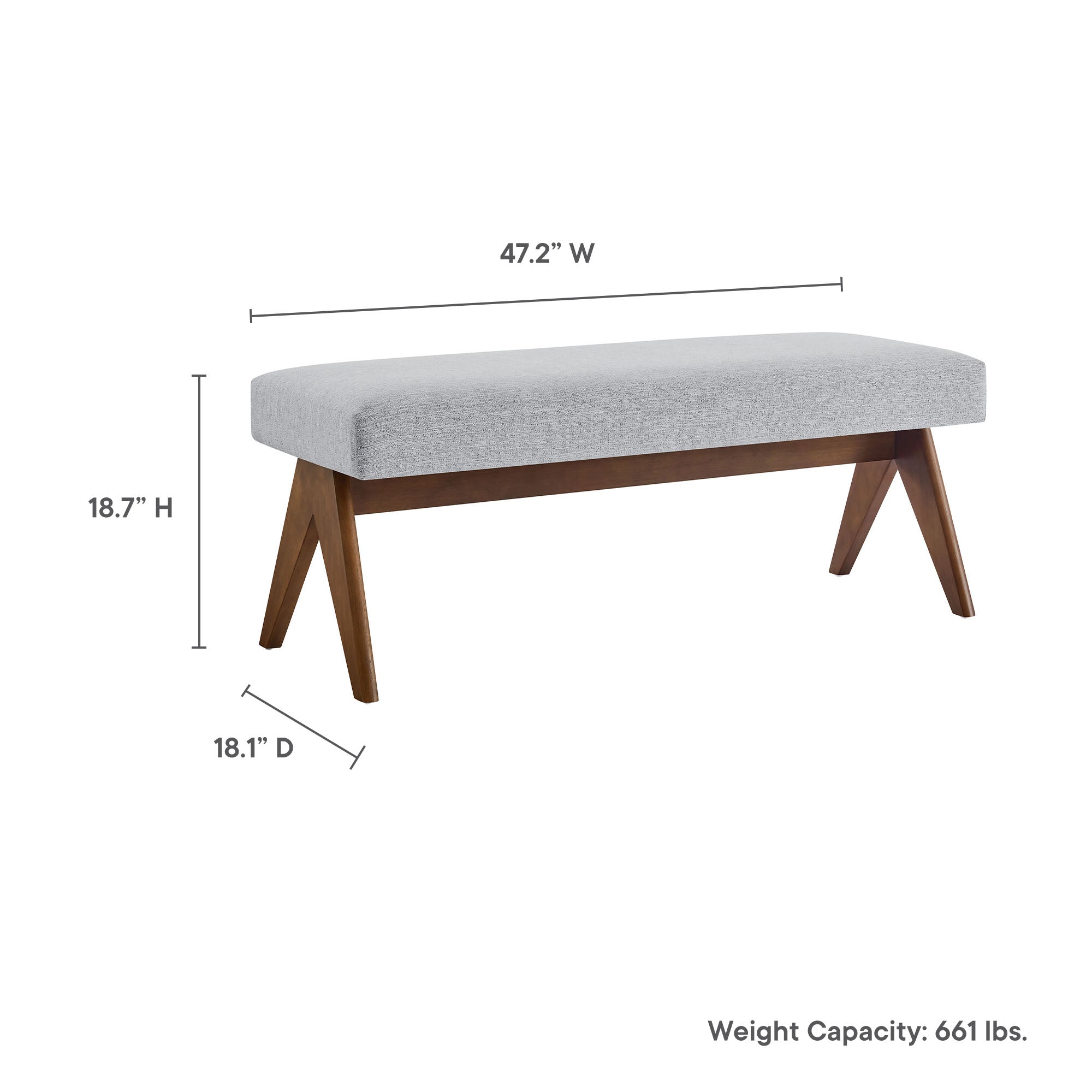 Lyra 47" Fabric Upholstered Bench, Light Gray