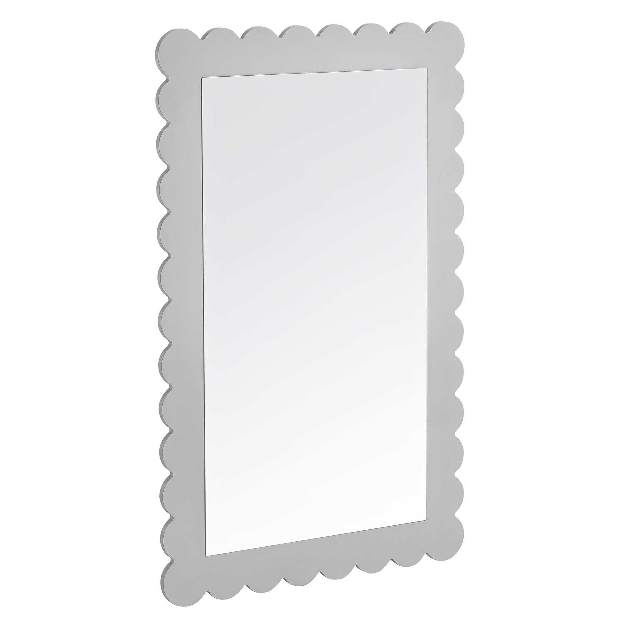 Emmeline Scalloped Rectangle Wall Mirror, Light Gray