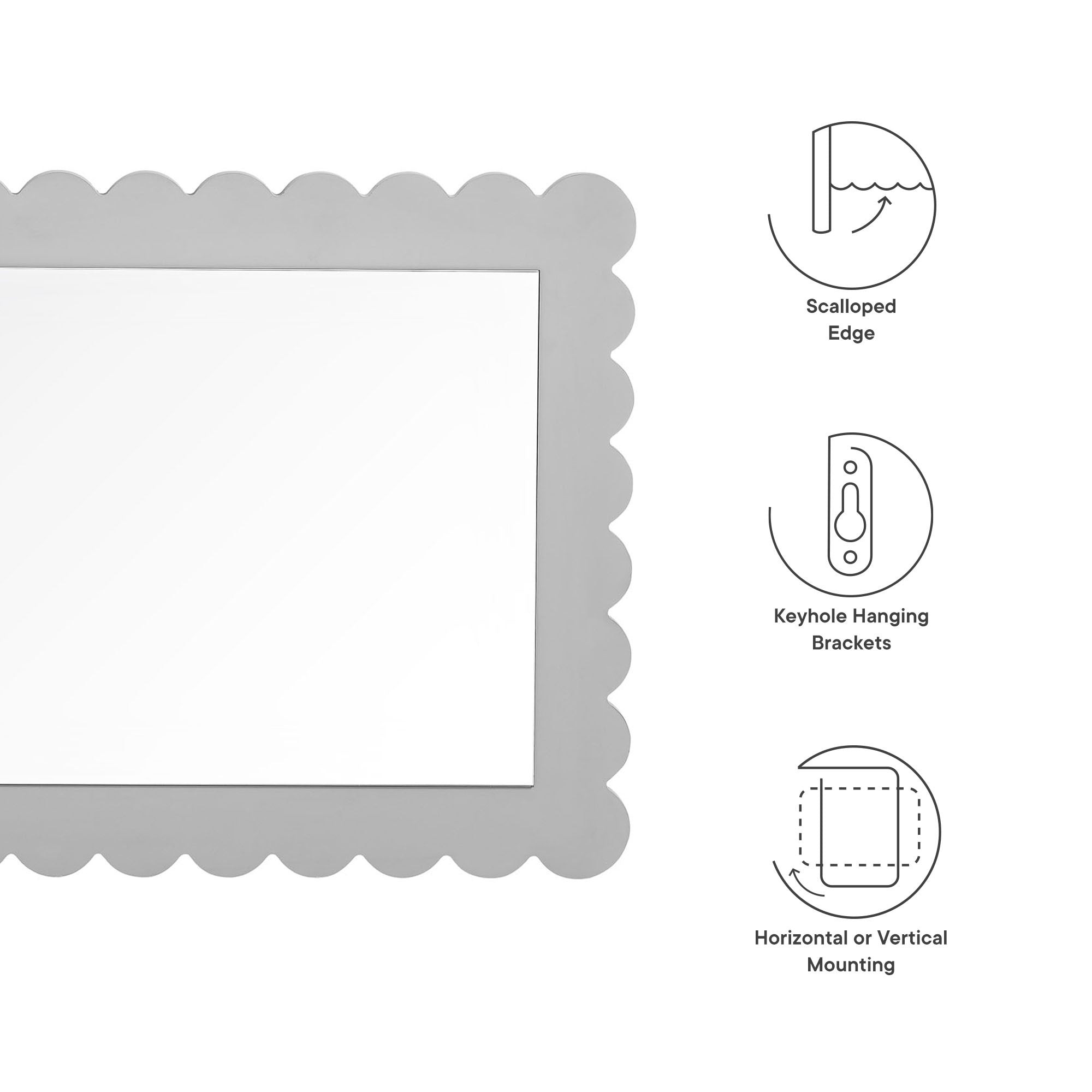 Emmeline Scalloped Rectangle Wall Mirror, Light Gray