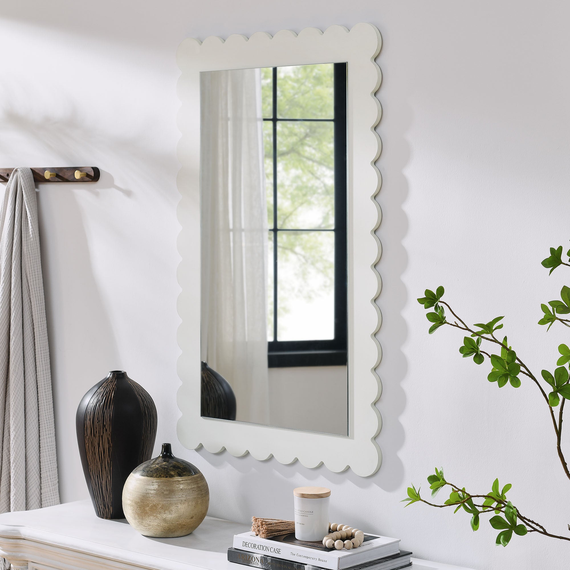 Emmeline Scalloped Rectangle Wall Mirror, White