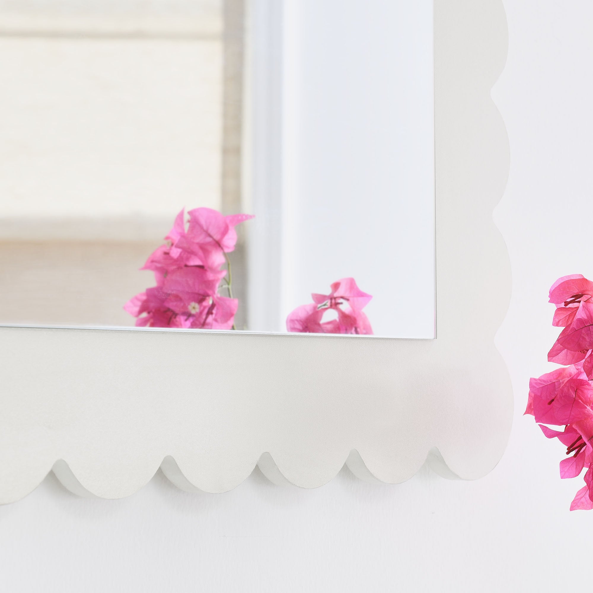 Emmeline Scalloped Rectangle Wall Mirror, White