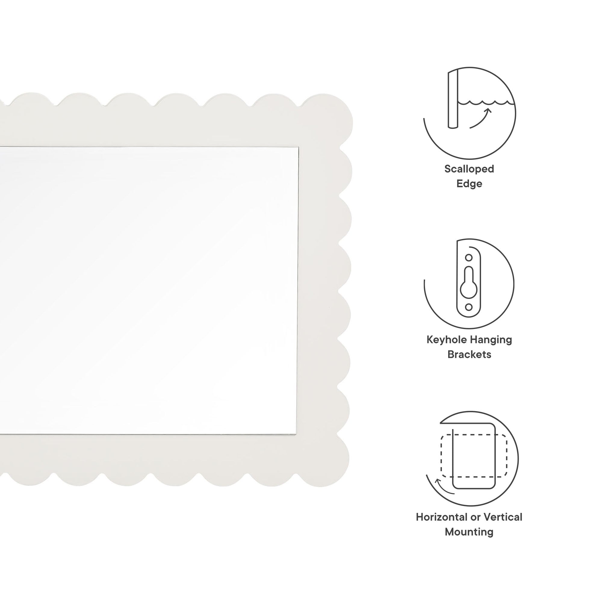 Emmeline Scalloped Rectangle Wall Mirror, White