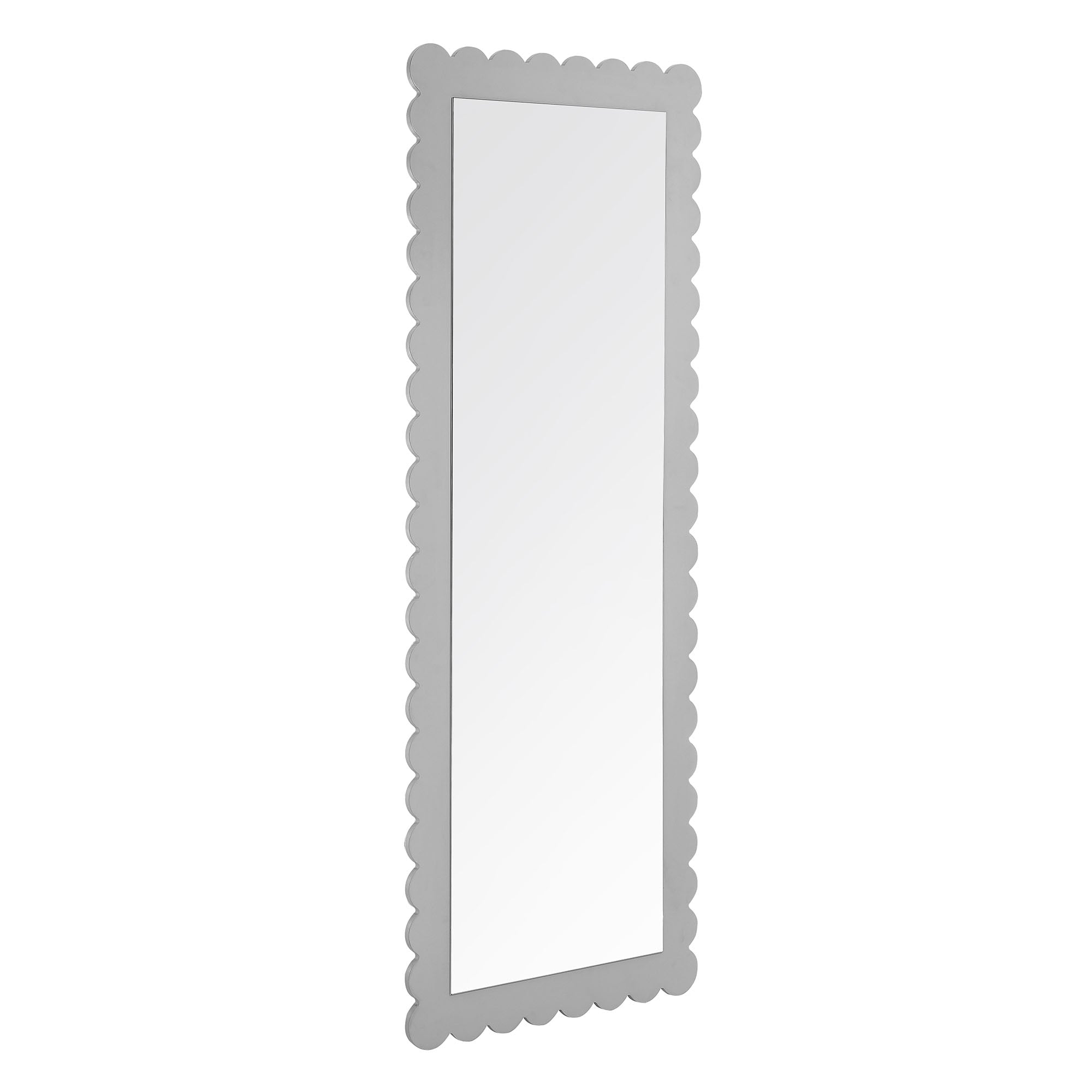 Emmeline Scalloped Rectangle Floor Mirror, Light Gray