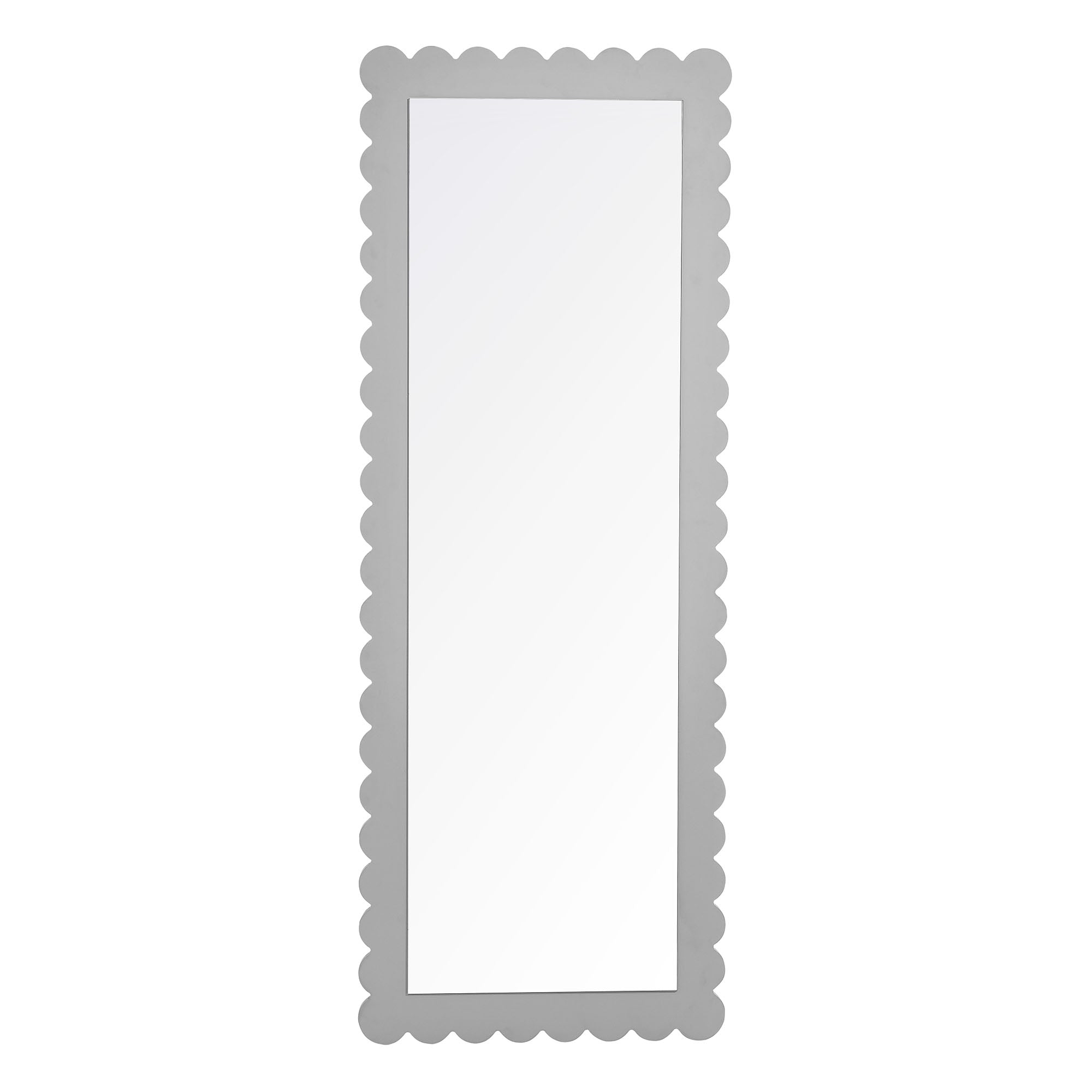 Emmeline Scalloped Rectangle Floor Mirror, Light Gray