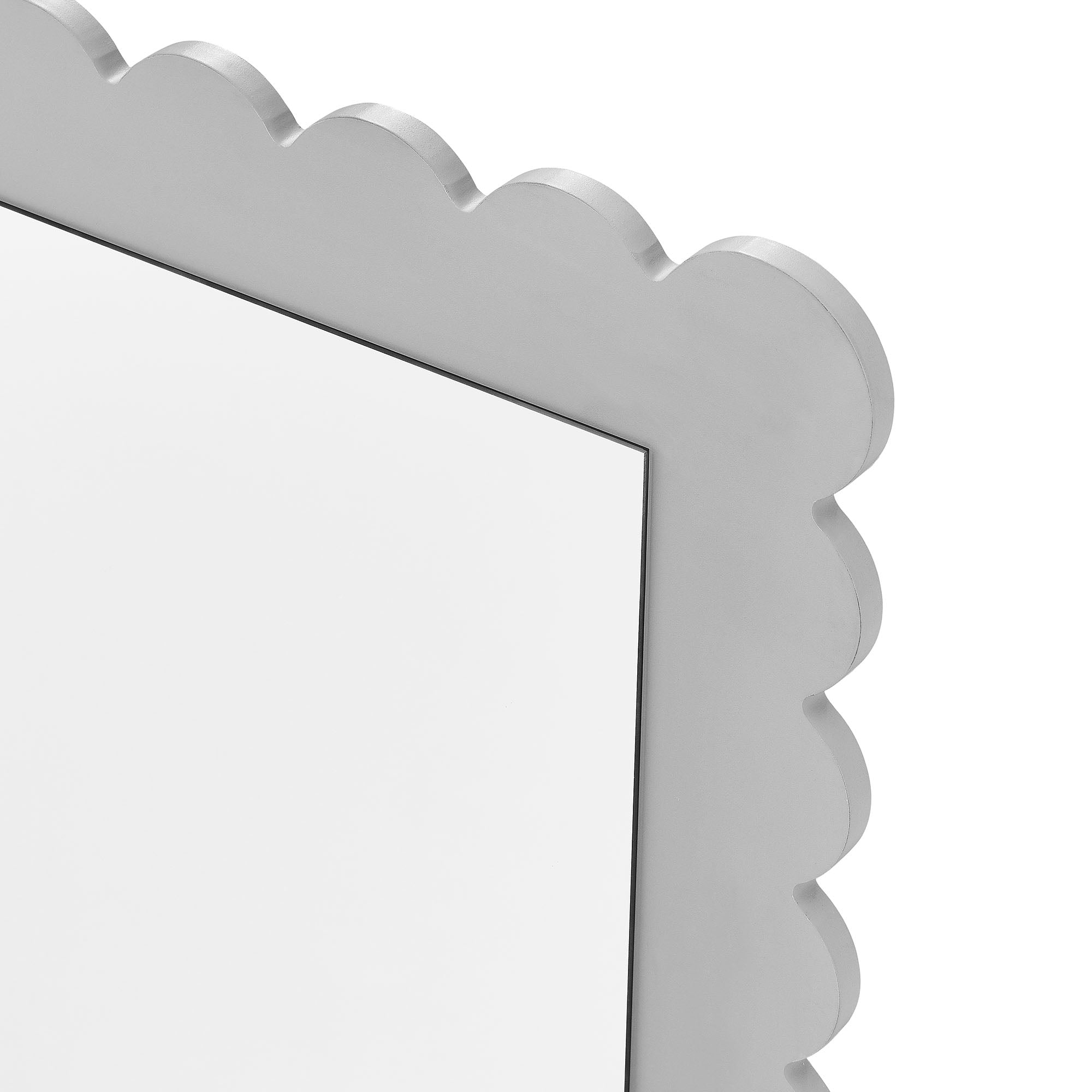 Emmeline Scalloped Rectangle Floor Mirror, Light Gray