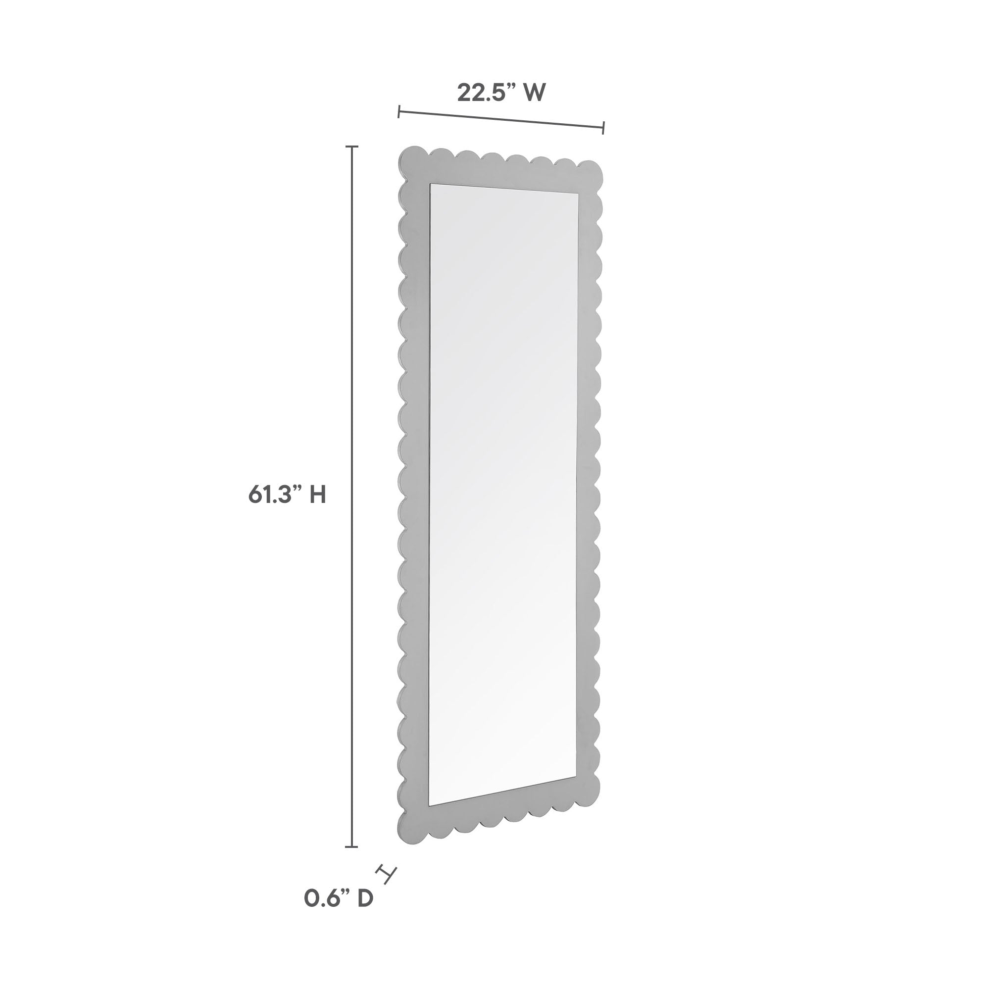 Emmeline Scalloped Rectangle Floor Mirror, Light Gray