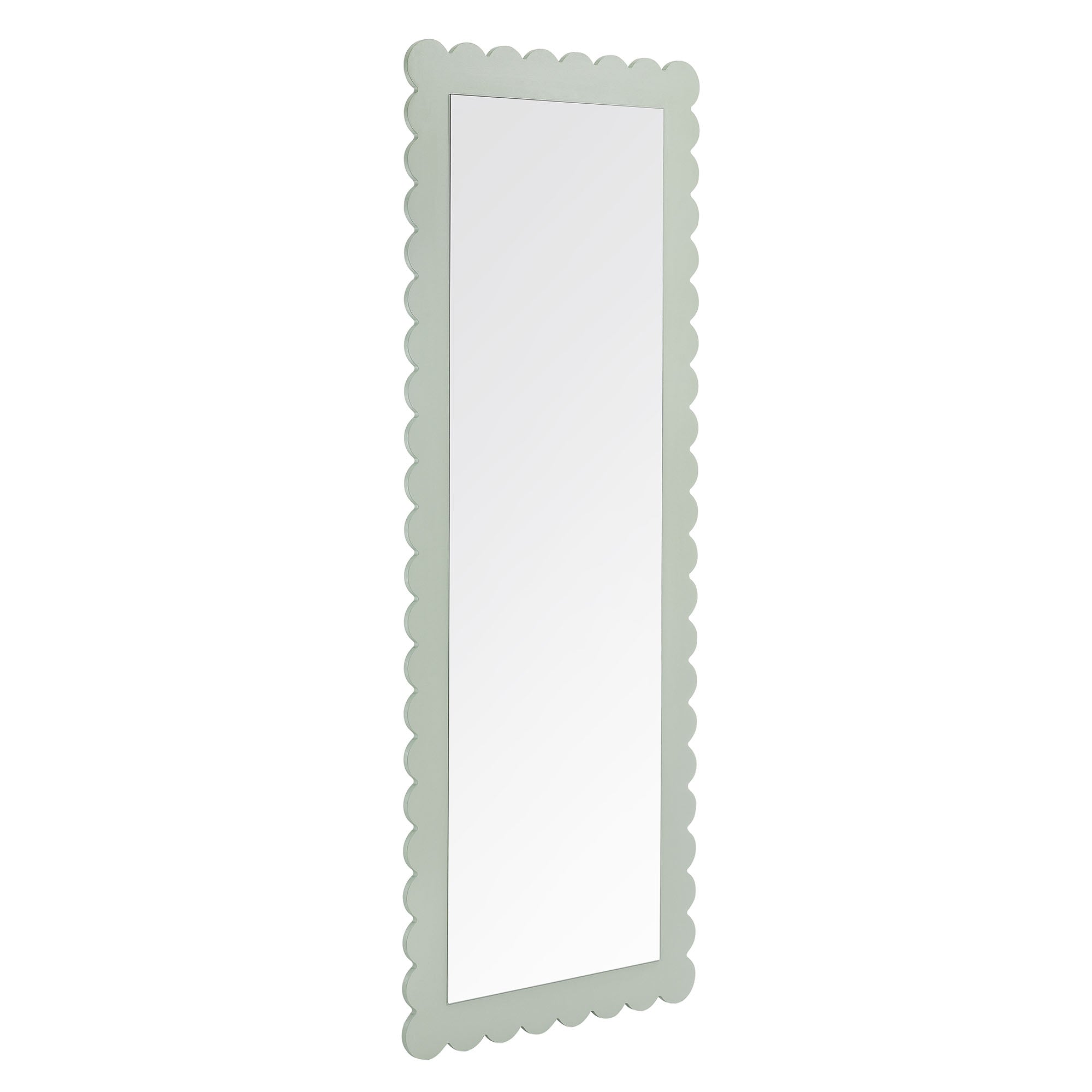 Emmeline Scalloped Rectangle Floor Mirror, Sage