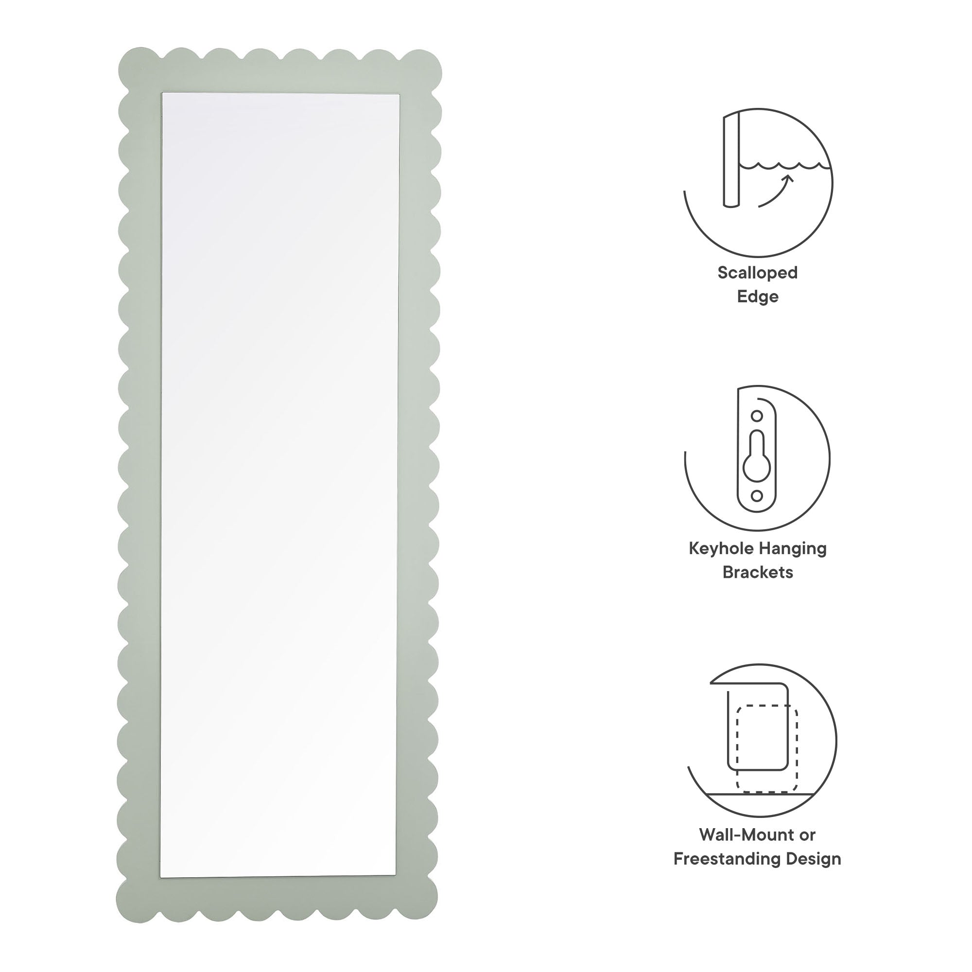 Emmeline Scalloped Rectangle Floor Mirror, Sage