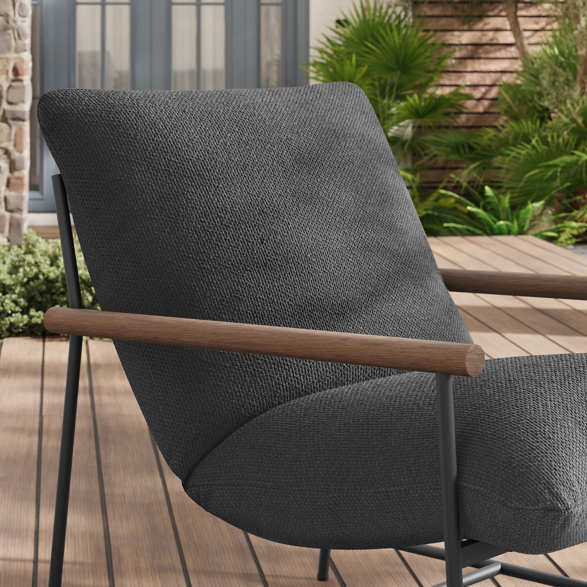 Raya Outdoor Patio Boucle Sling Lounge Chair, Charcoal
