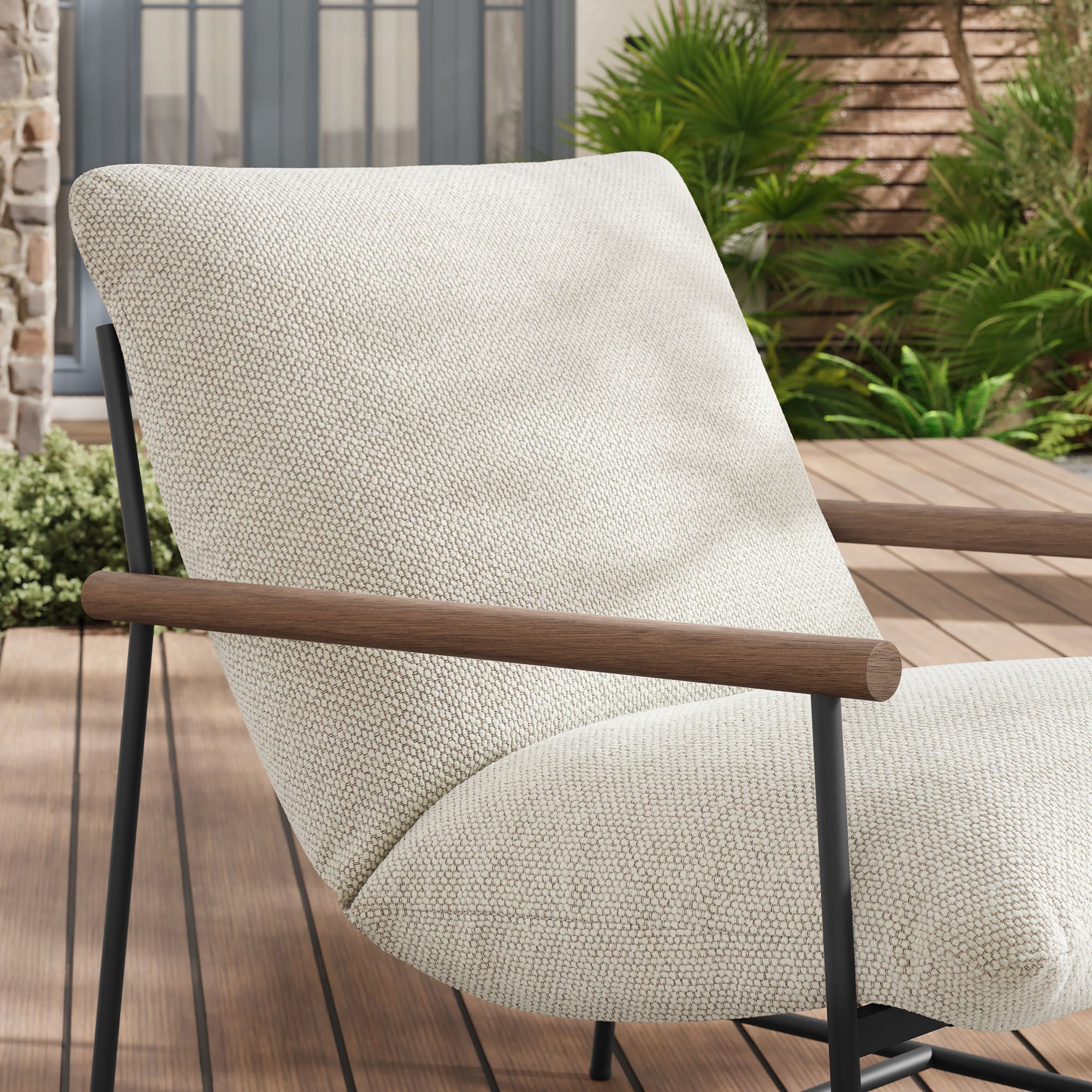 Raya Outdoor Patio Boucle Sling Lounge Chair, Ivory