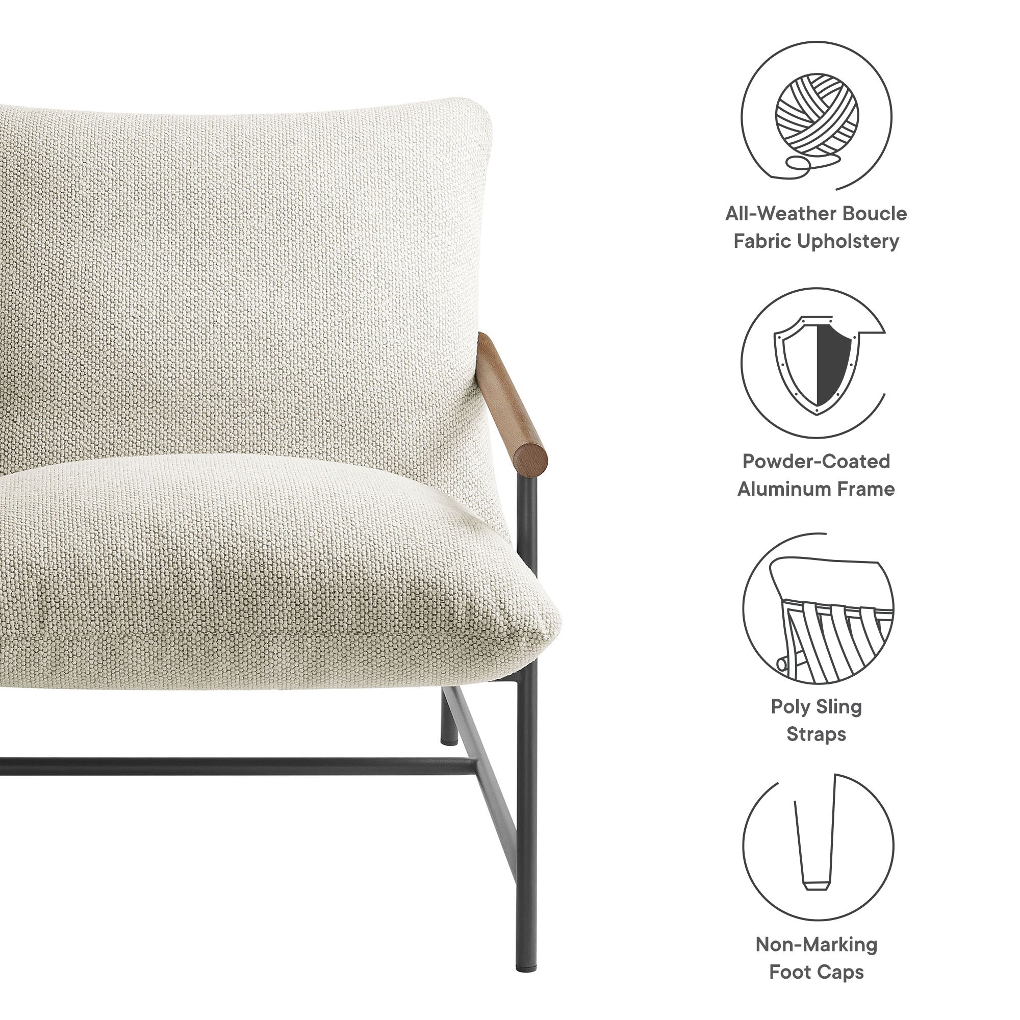 Raya Outdoor Patio Boucle Sling Lounge Chair, Ivory
