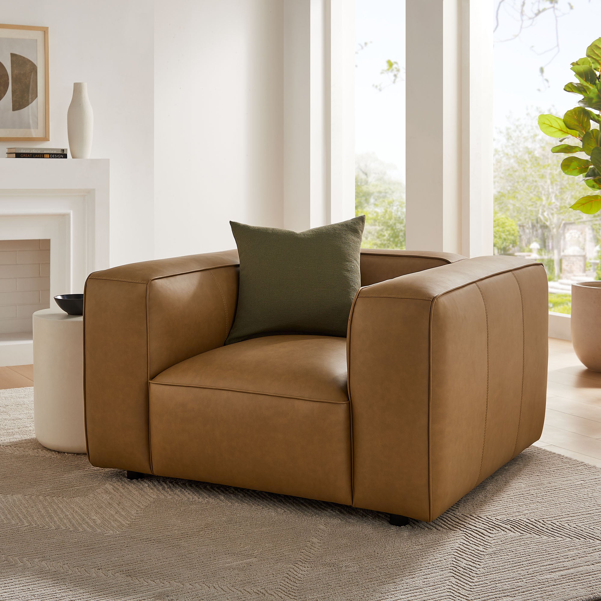 Auren Upholstered Vegan Leather Modular Armchair, Camel
