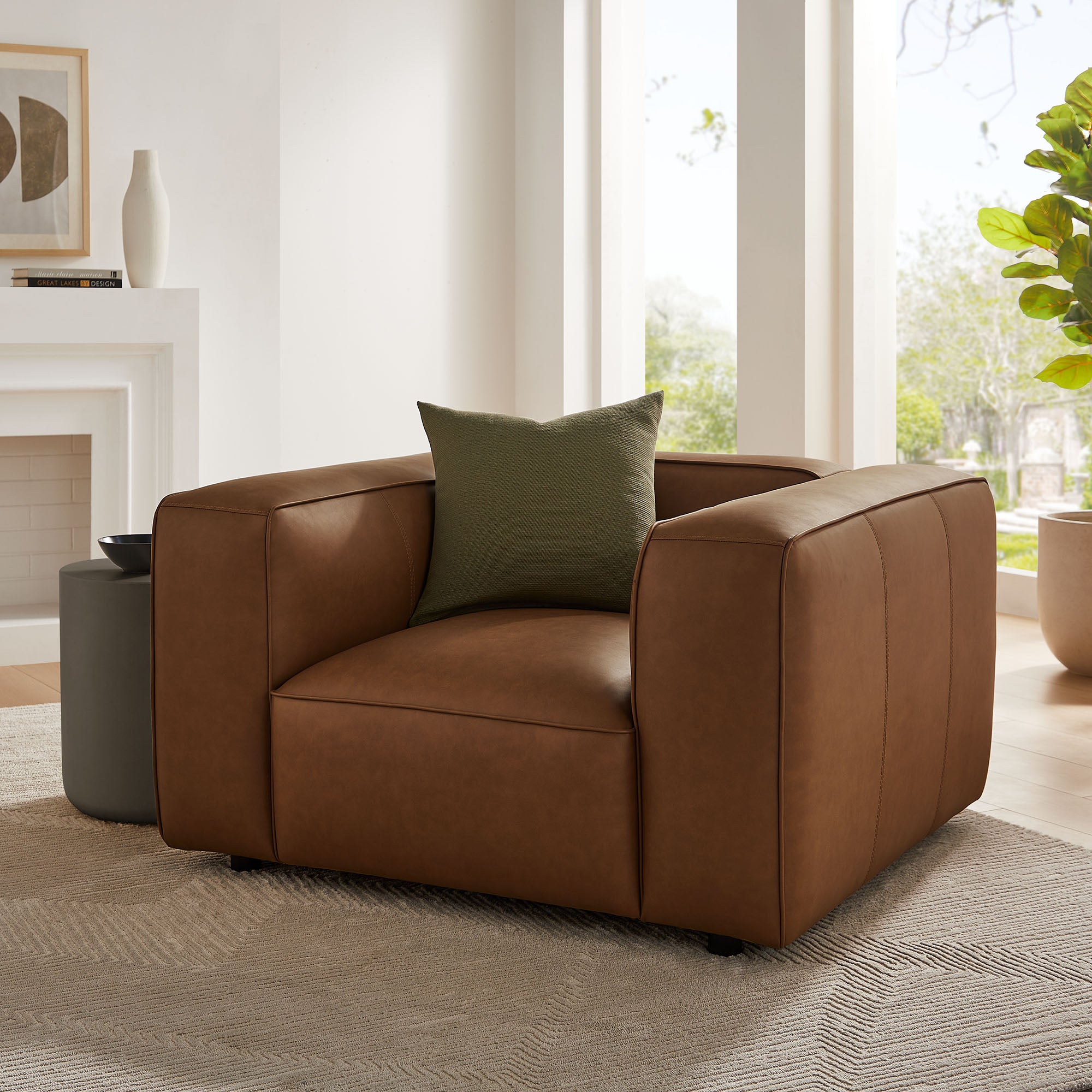 Auren Upholstered Vegan Leather Modular Armchair, Coffee