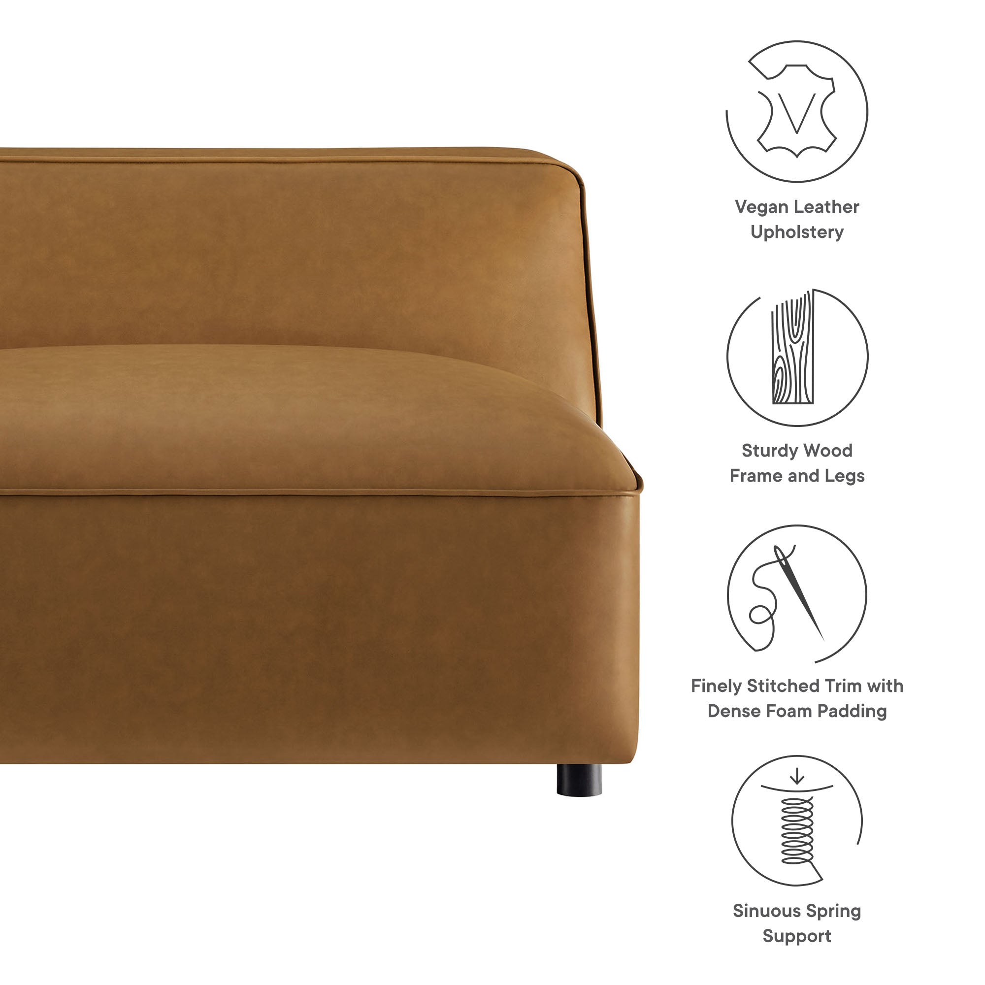Auren Upholstered Vegan Leather Modular Armless Chair, Camel
