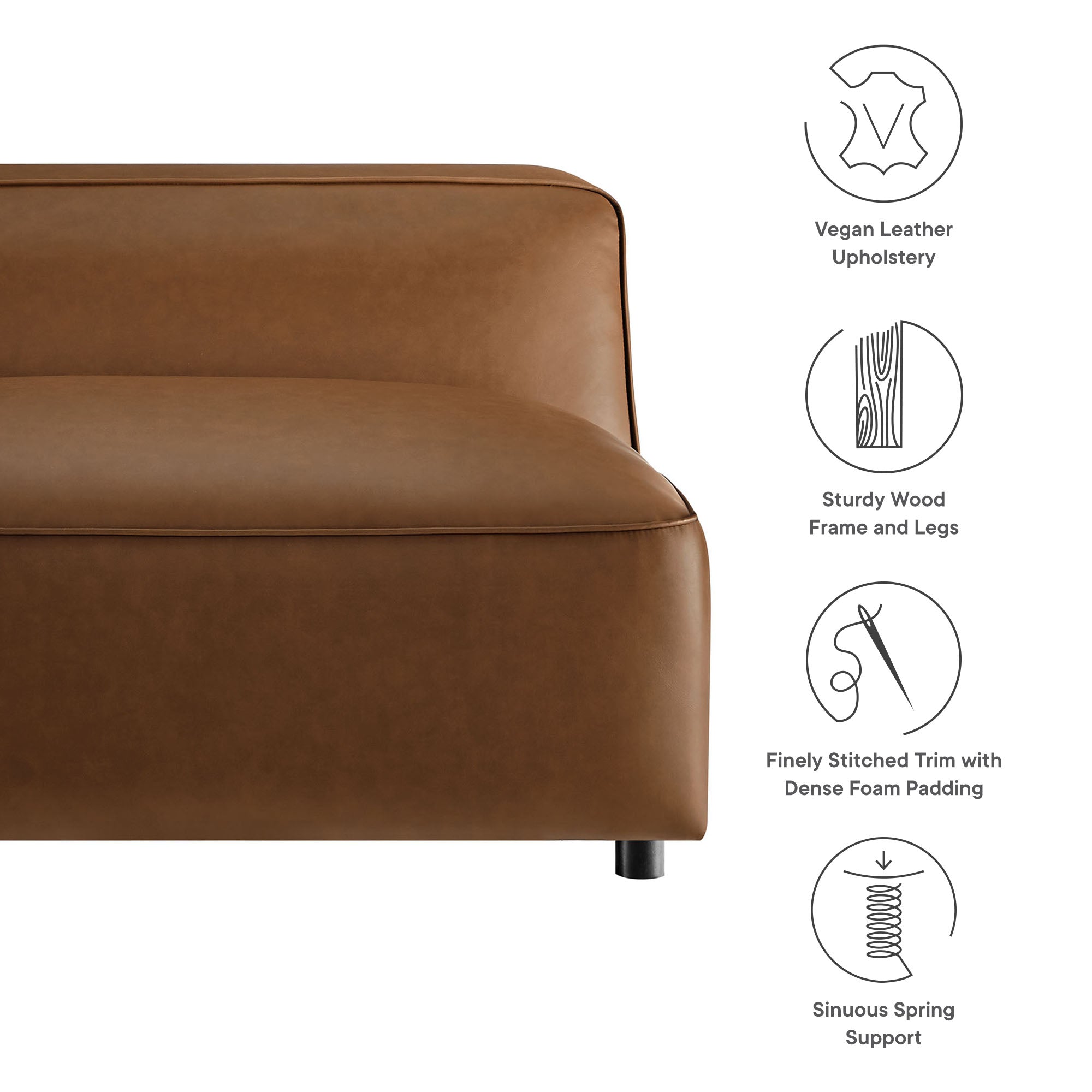 Auren Upholstered Vegan Leather Modular Armless Chair, Coffee